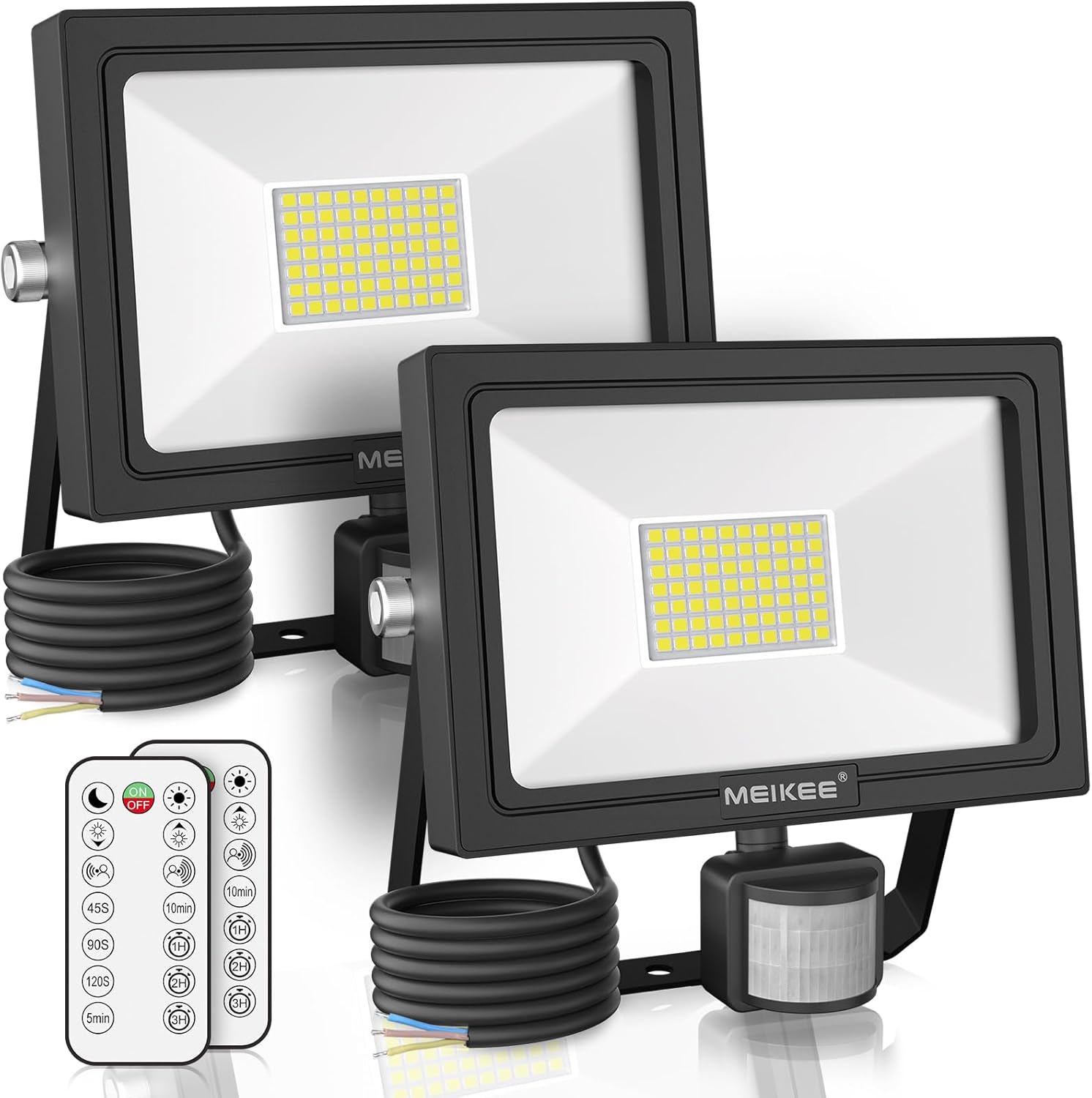 Proyector LED MEIKEE 60W con control remoto, 5200 lúmenes, modos de luz regulables, IP66 resistencia al agua, y diseño duradero. Perfecto para uso exterior en cualquier clima. Instalación sencilla y a