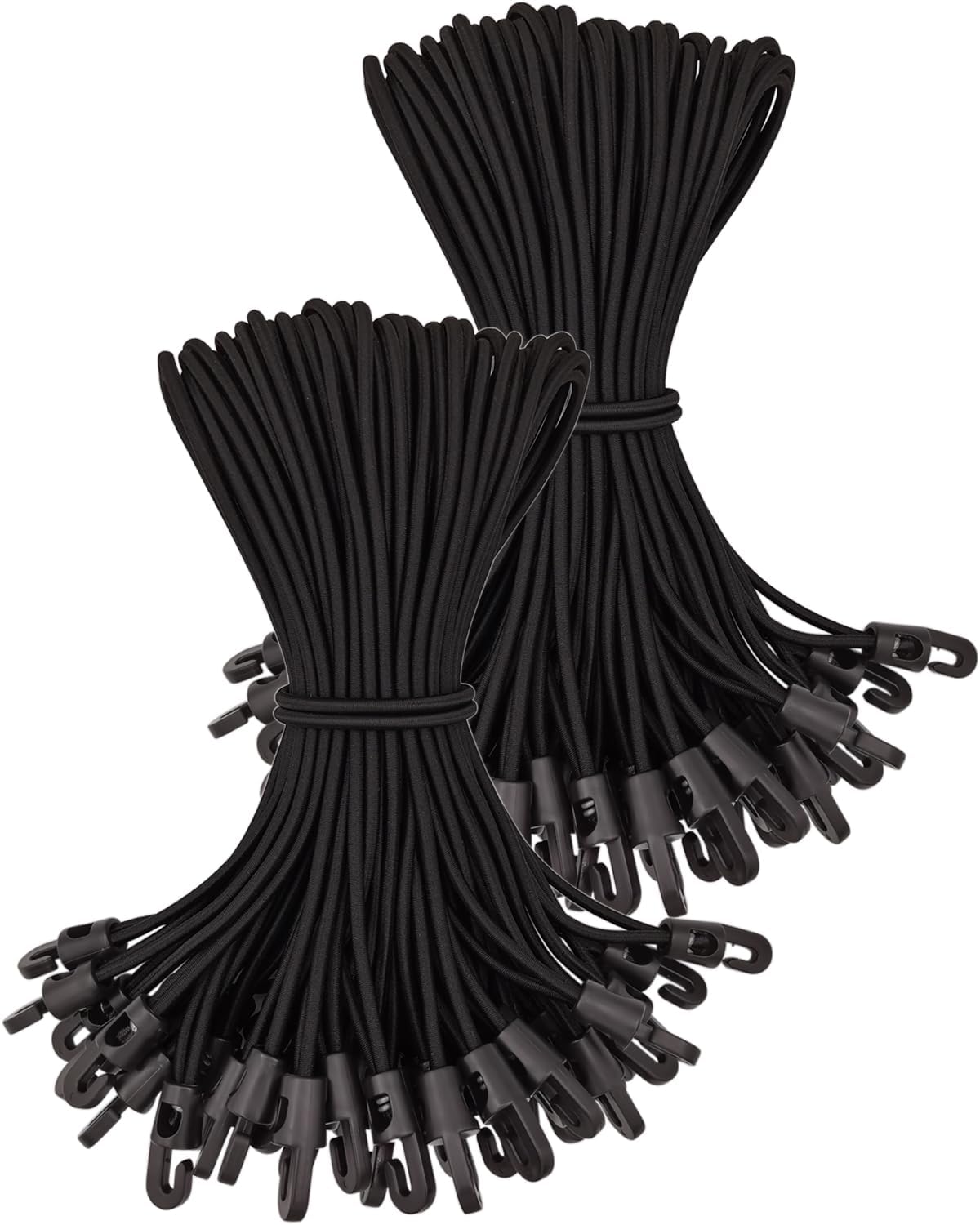 Gomas tensoras con ganchos, 100 unidades - Expansor con ganchos 25 cm - Tensor de lona multifuncional, tensor de goma con gancho para lonas de camping, lonas de remolque, cubierta de piscina (negro)