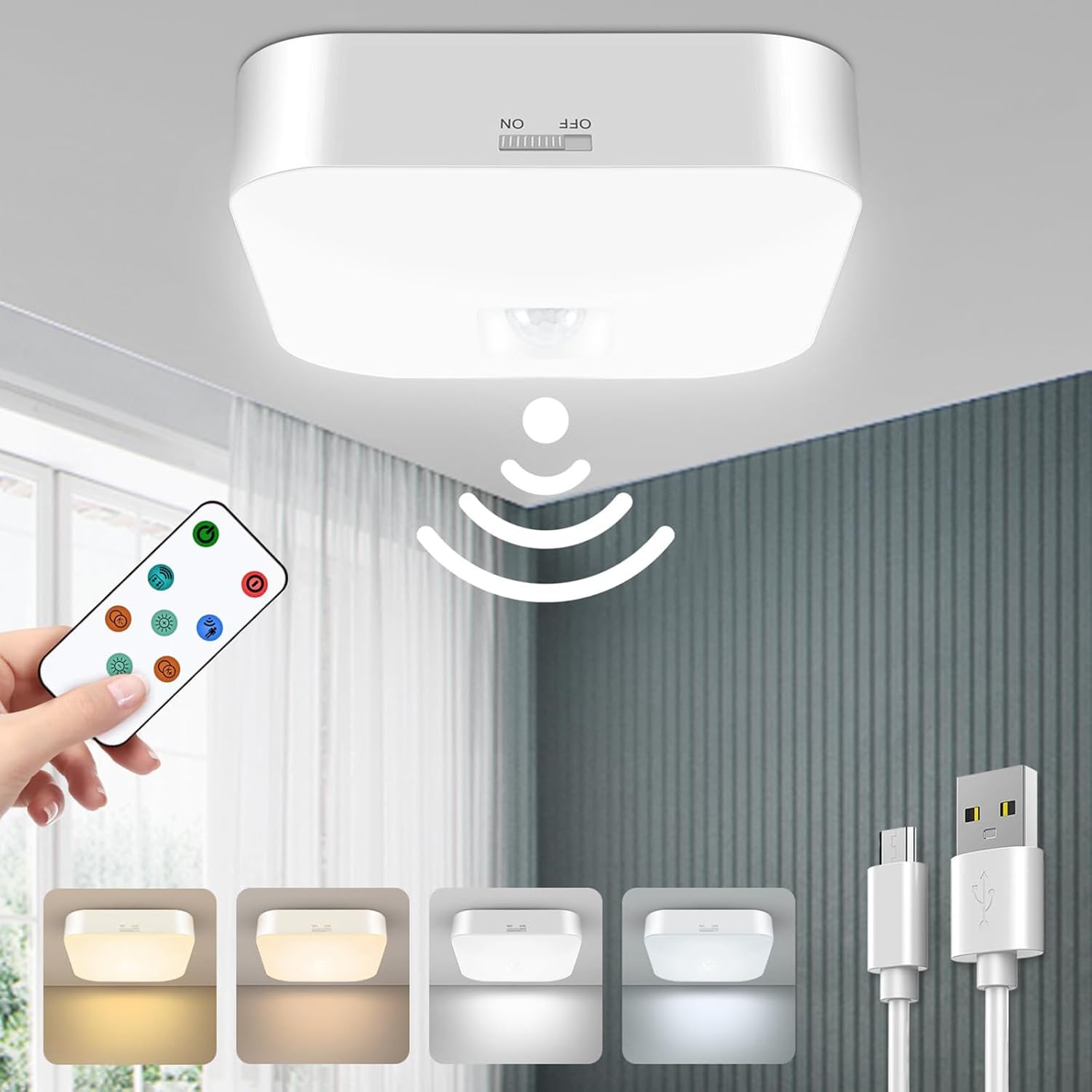 Lámpara de techo con batería Toowell 10000mAh con detector de movimiento lámpara de techo sin conexión eléctrica lámpara de techo con batería con control remoto lámparas de batería lámpara de techo in