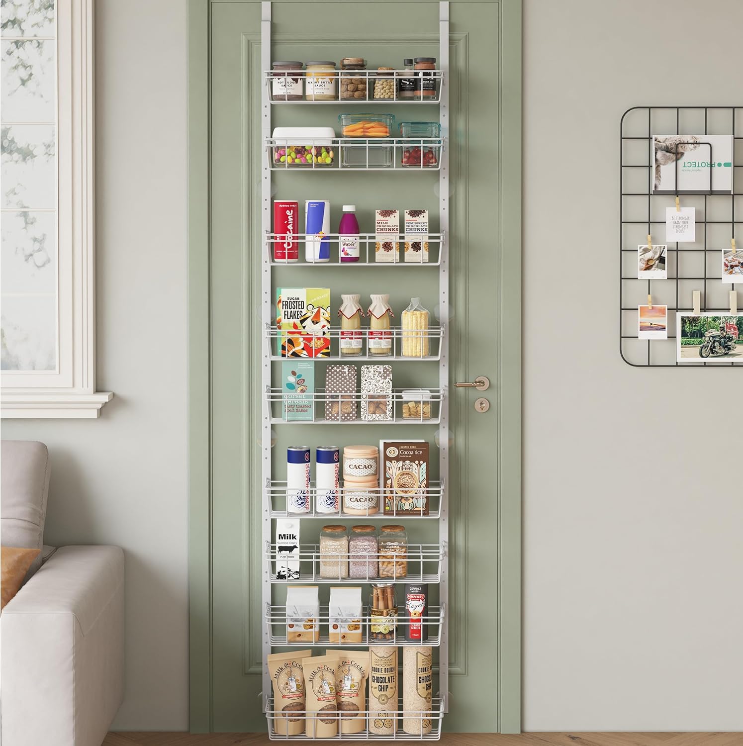 UMDONX Organizador colgante, almacenaje sobre la puerta de 9 estantes, organizador metálico sobre la puerta para cocina, baño, dormitorio, oficina, etc. (blanco)