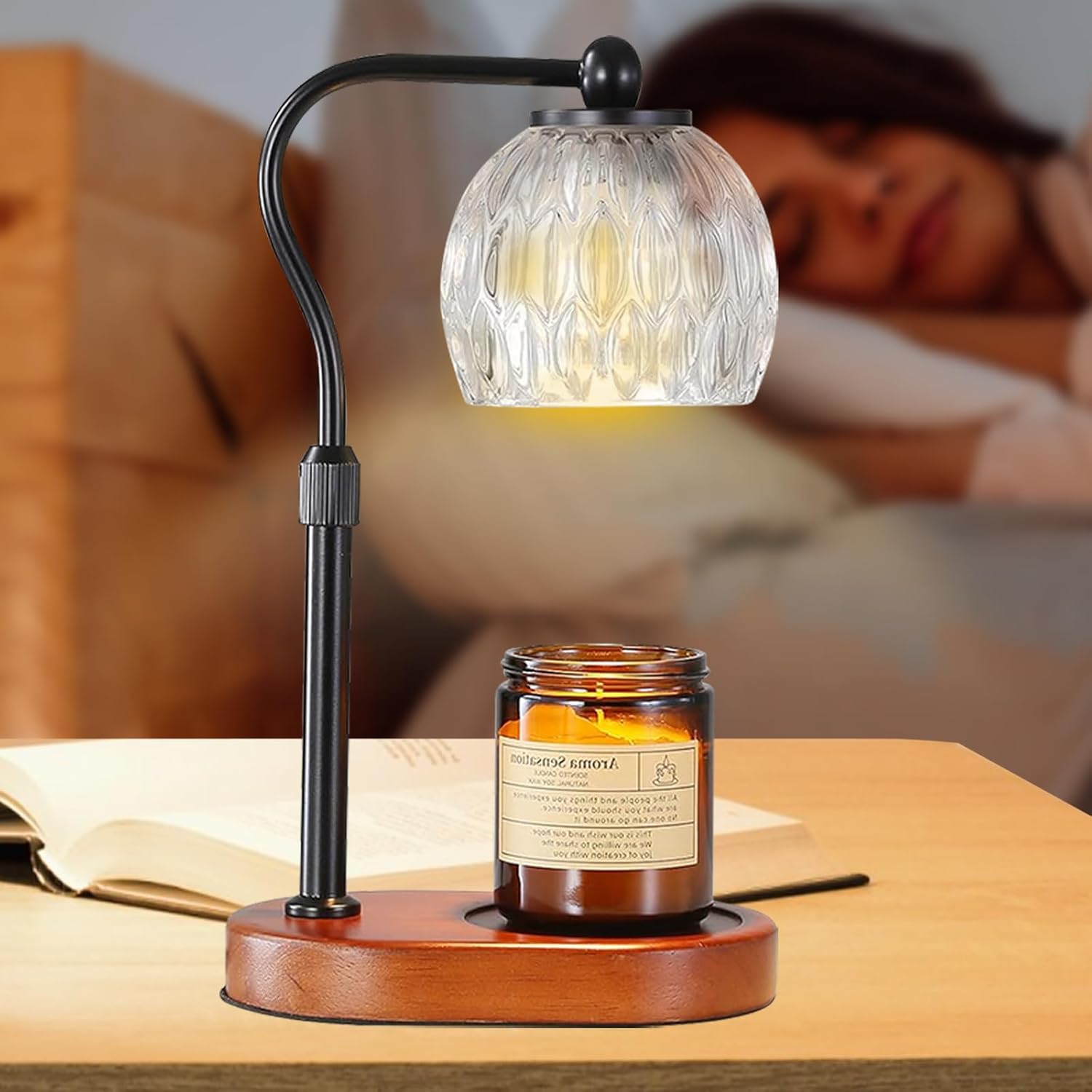 KPUY Lámpara Calentador de Velas, Lámpara Calentador de Velas con Temporizador y Atenuador, Calentador de Velas, Velas Perfumadas de Altura Regulable, Calentador de Velas con 2 Bombillas * 50W para Ve