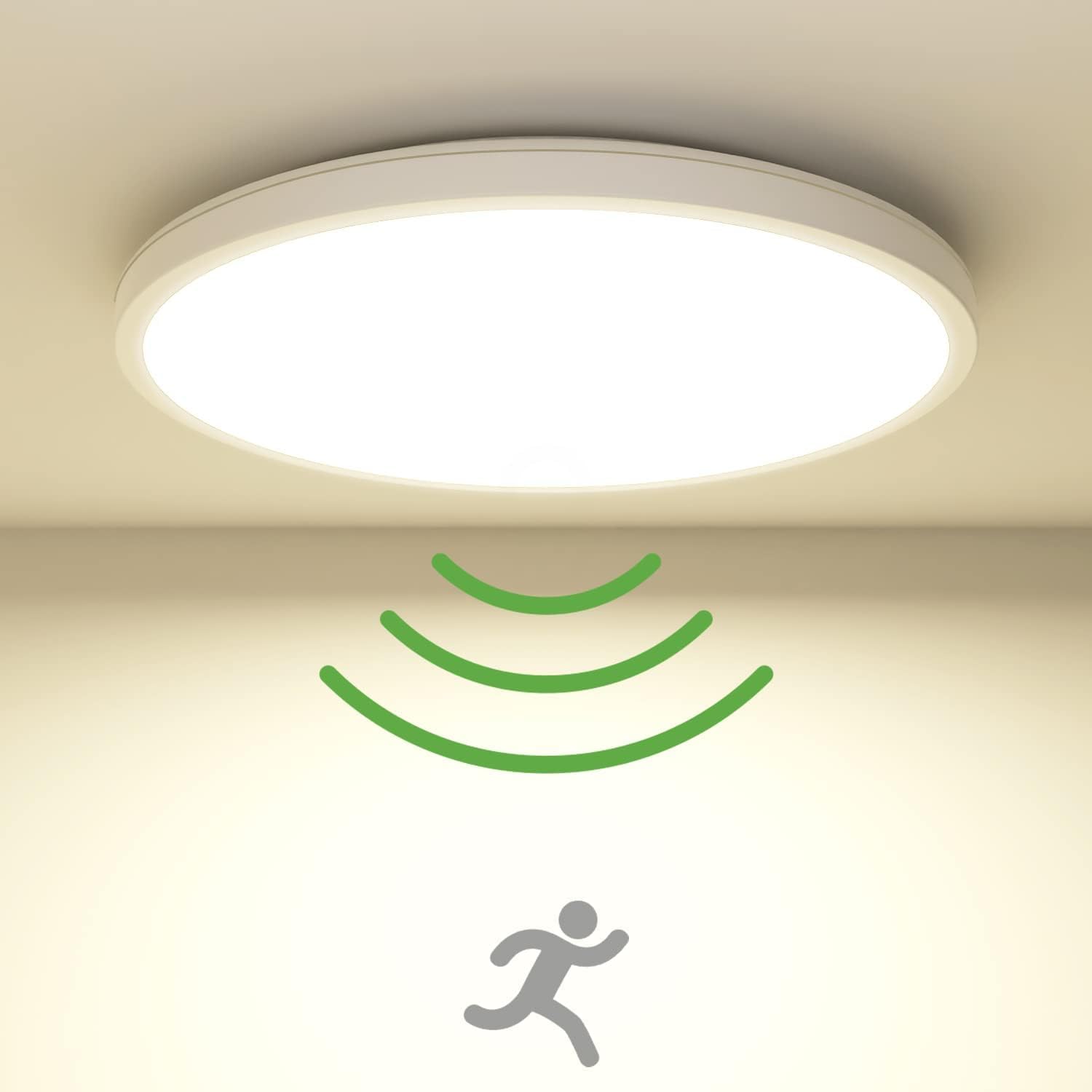 zemty Plafon con Sensor de Movimiento, 19W 1800LM Plafon LED Techo Tiempo Regulable, 4000K Blanca Cálida Ultrafinos Redondo Lamparas Techo Para Dormitorio, Cocina, Baño, Pasillo [Clase de eficiencia energética E]