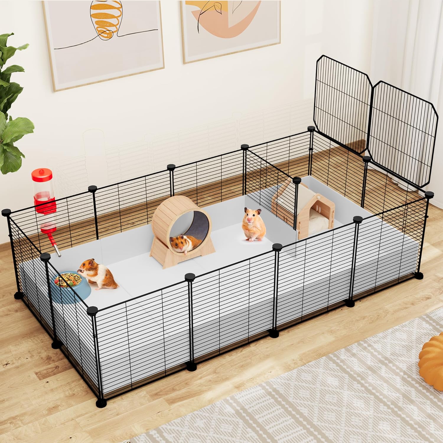 Jaula para animales pequeños YITAHOME, corral para conejos y cobayas con revestimiento de plástico impermeable, corral de metal para hámster, valla de hábitat con paneles de 25 piezas para armar.