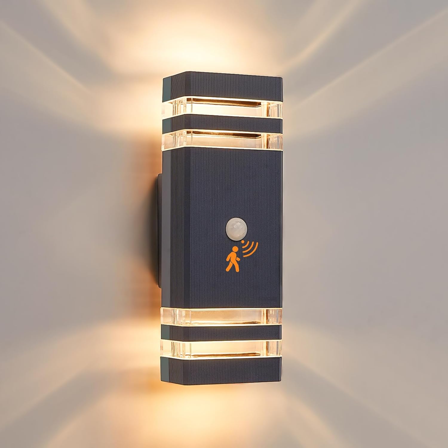 LED Aplique de pared exterior con detector de movimiento, IP65 impermeable luminaria exterior, GU10, diseño de lámpara de pared exterior 3000 K, para arriba abajo iluminación exterior,