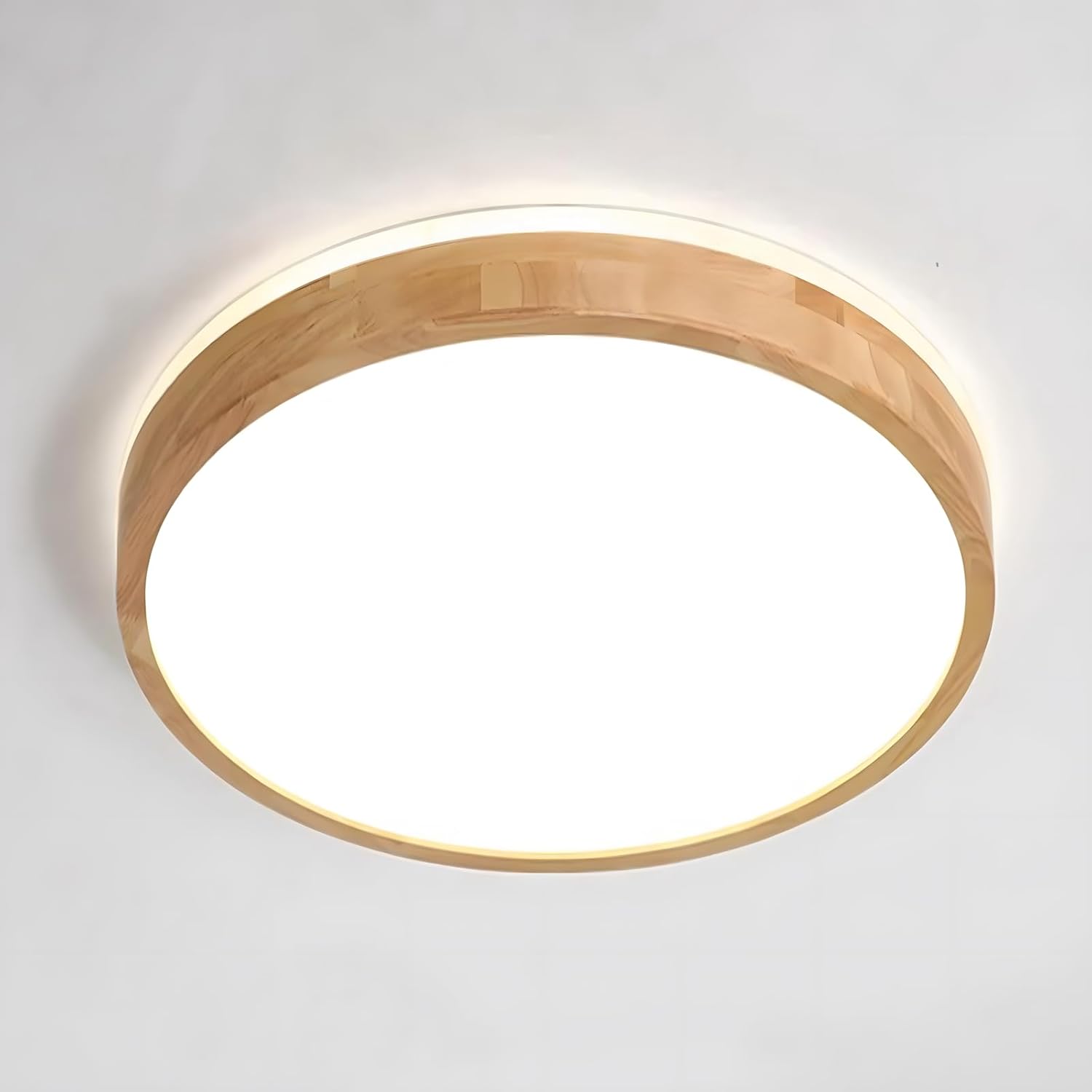Lámpara de techo LED de madera natural con diámetro de 30 cm y altura de 5,5 cm. Temperatura de color blanco neutro de 4500K, 18W, 1600 lm, compatible con voltaje UE de 170-260V. Ahorra hasta un 85% d