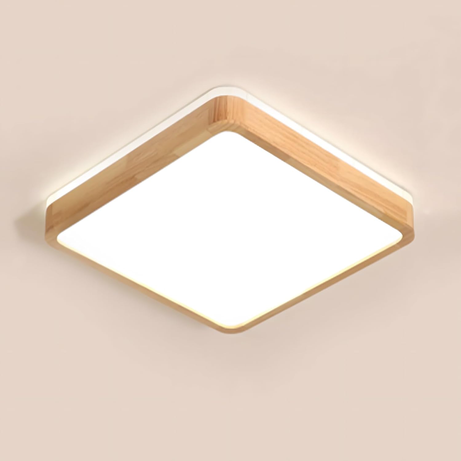 Lámpara de techo LED empotrada de 18W, 1600lm, temperatura de color de 3000K. Fabricada con madera de roble ecológica y acrílico de alta transmitancia. Index de CRI de 80Ra, no regulable. Durabilidad 