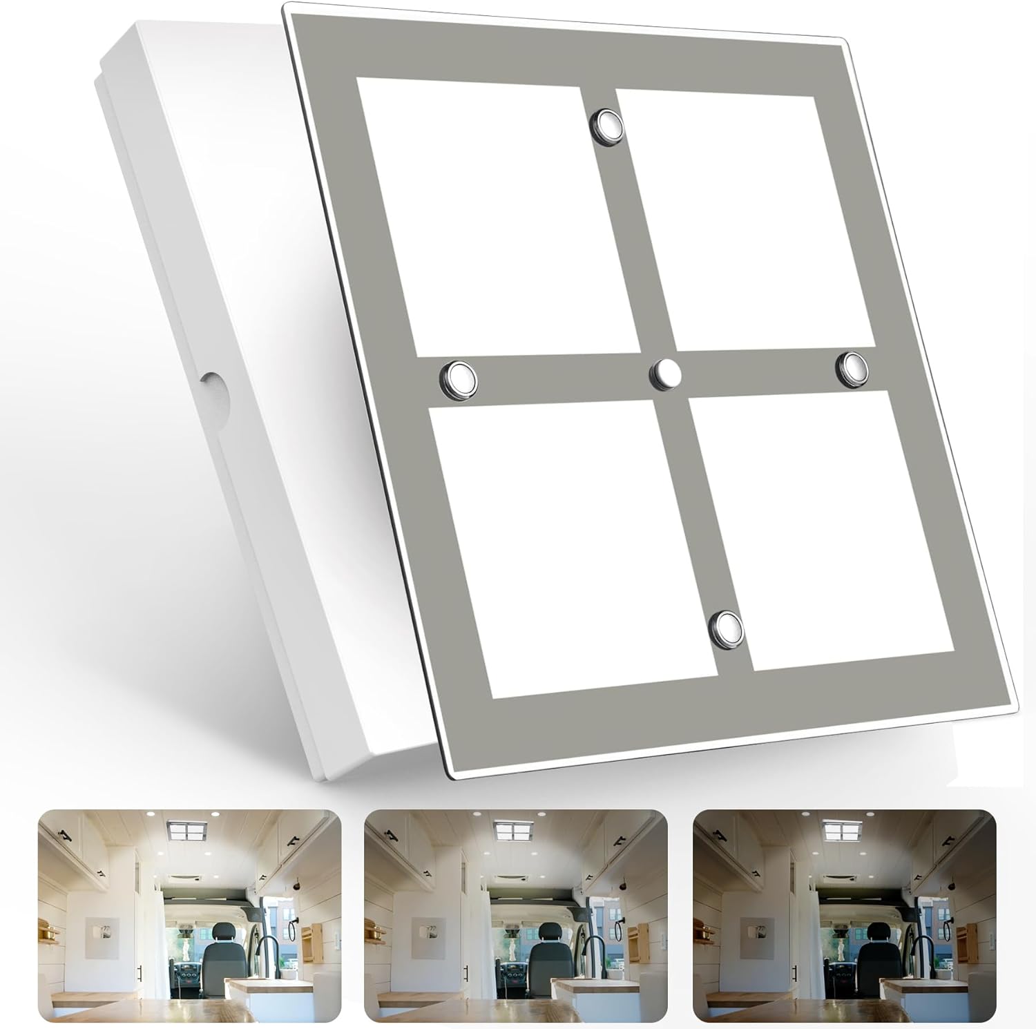 Lámpara LED para autocaravanas Camperxlite de 21,5 cm x 21,5 cm, 24 V, luz de techo para autocaravanas, 12 V, iluminación interior acrílica para caravanas, camiones, furgonetas, autobuses y barcos con interruptor regulador de intensidad (CRI 90, 5000 K).