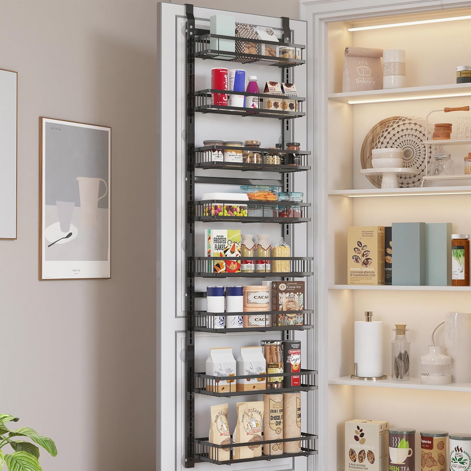 UMDONX Estantería para puerta, organizador colgante en la puerta, estantería de cocina, con 8 niveles ajustables, almacenamiento colgante para utensilios del hogar para baño, cocina, negro (8 niveles)