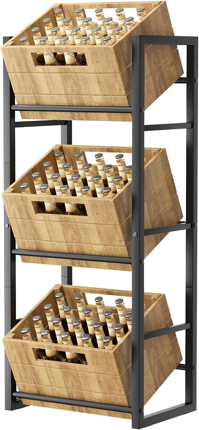 jockcaras estante para cajas de bebidas para 3 cajas de bebidas - ahorra espacio y es versátil: estante para cajas estable | Estante para bebidas de 3 niveles | Ideal para cerveza, fruta, etc. - para 