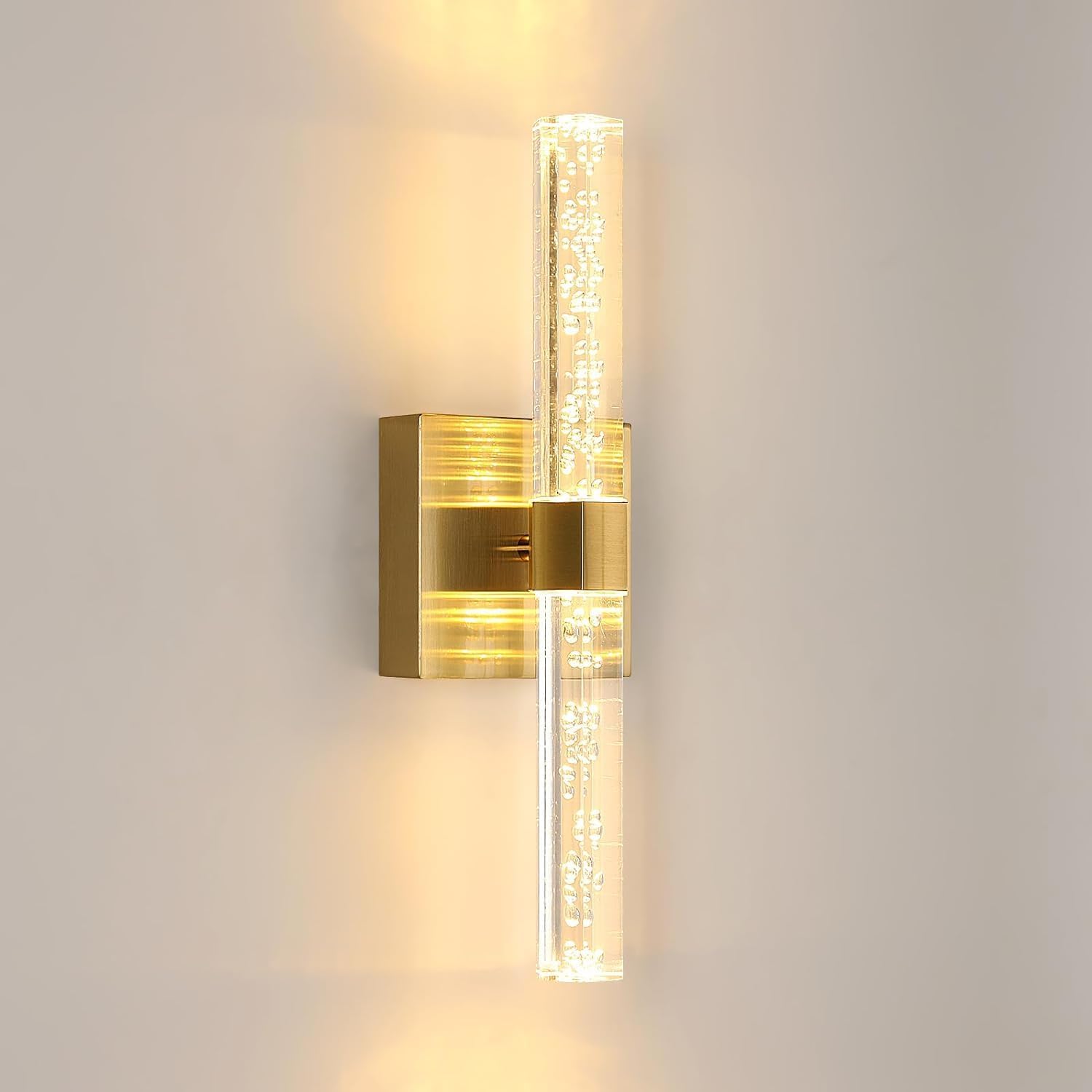 Aplique LED de pared para interior, 12 W, giratorio 360°, dorado, ideal para salón, dormitorio, pasillo, escalera, pasillo, blanco cálido 3000 K.