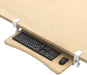 Bandeja extraíble para teclado bajo escritorio Suptek con abrazadera en C, bandeja para ratón de ordenador, cajón para ordenador de 650 x 300 mm con plataforma de escritura extraíble