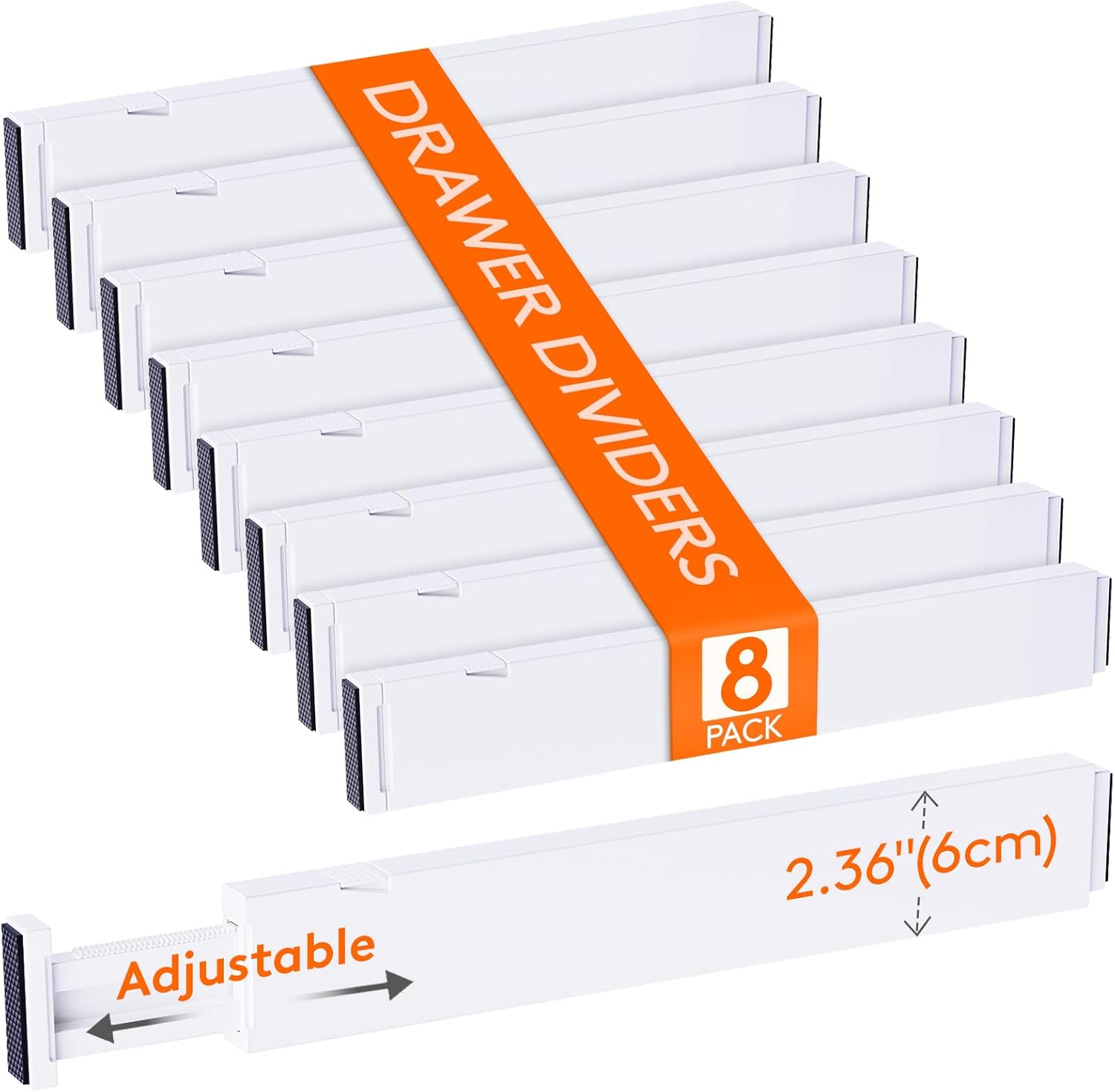 Lifewit - Juego de 8 divisores de cajones ajustables para interiores (longitud de 40-50 cm y altura de más de 6 cm), color blanco