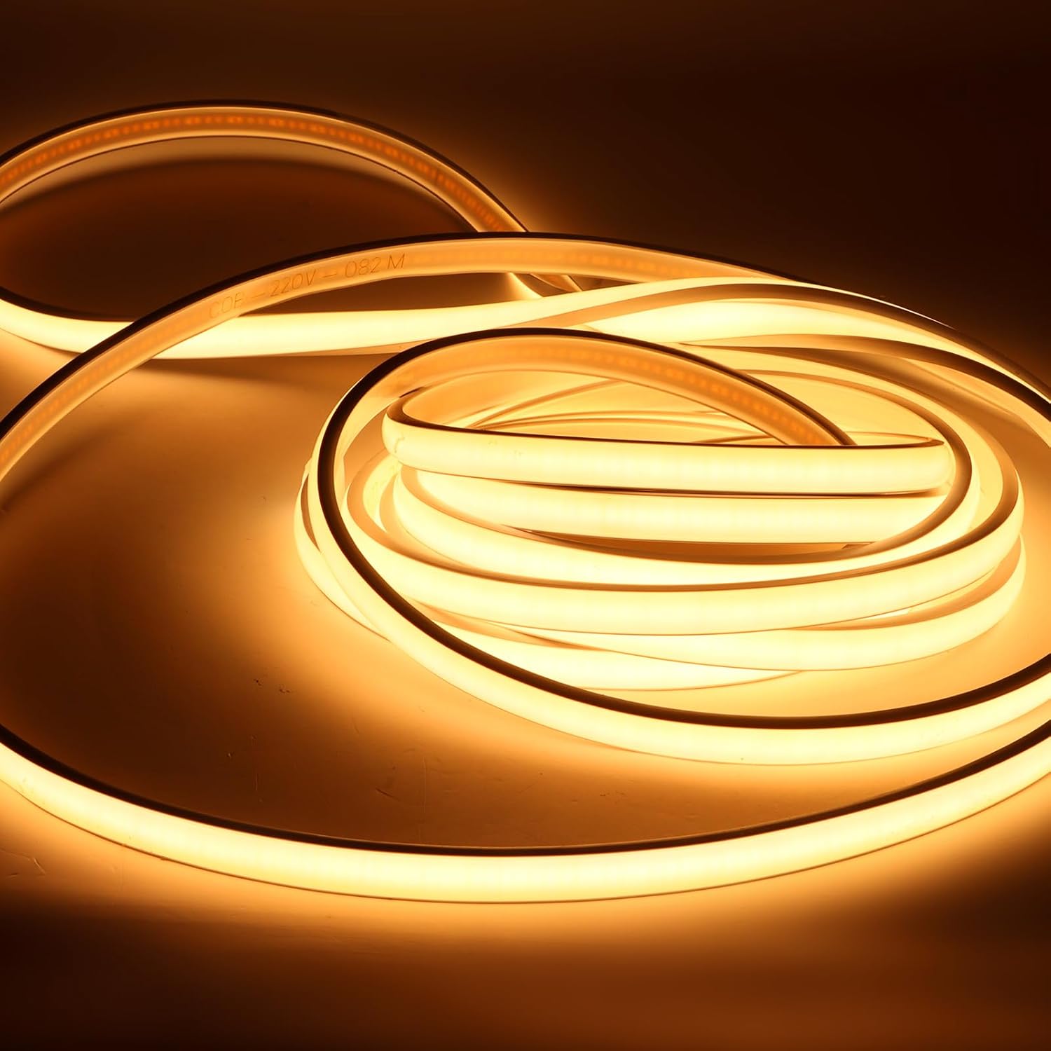 Tira de LED COB pcning 220V 230V sin transformador 2M Blanco cálido IP67 Impermeable, Tira de luz LED brillante para exteriores de 2 metros 230 voltios Conexión directa (Blanco cálido, 2m)