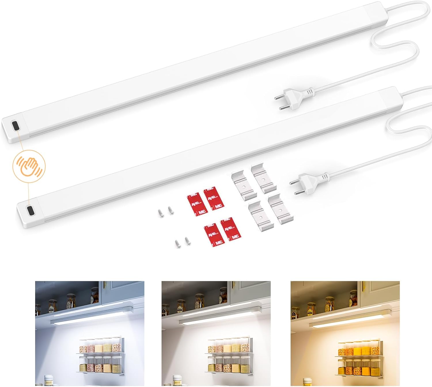 SIBI LIGHTING Lámpara LED regulable para debajo de los muebles, 41 cm, 5 modos de color, barra de luz con sensor táctil, iluminación LED para debajo de los muebles de cocina, armarios y bancos de trabajo, 2 piezas