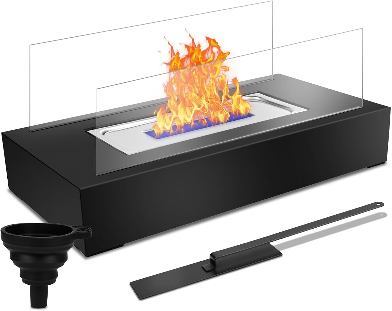 Chimenea de mesa Ceblish [3 h de autonomía] | Juego de fogatas para interior y exterior | Chimenea de etanol con llama regulable y piedras de colores | Chimenea de mesa de bioetanol