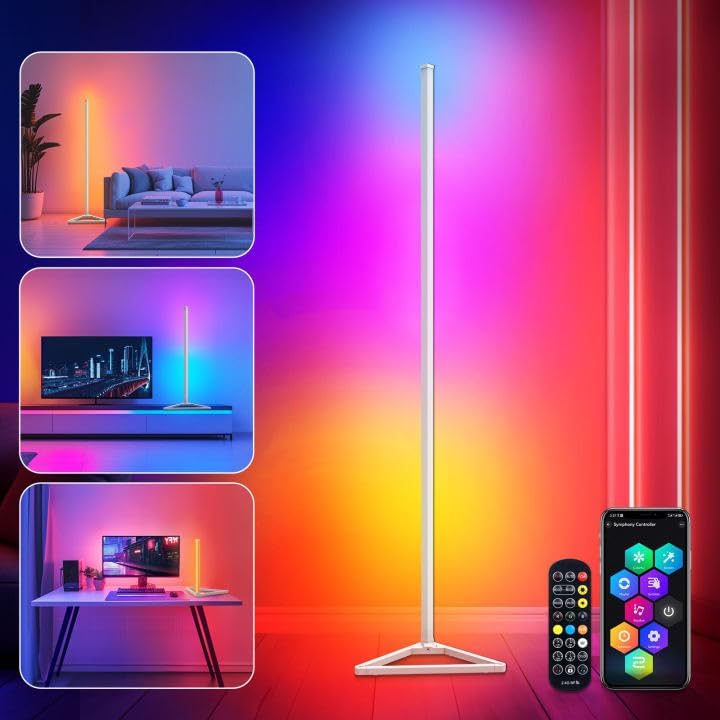 Lámpara de pie LED, lámpara de pie RGBIC salón regulable, lámpara de pie extraíble 140 cm negra, lámpara de pie LED con aplicación, lámpara de pie de 16 millones de colores, 300 modos de escena, modo 