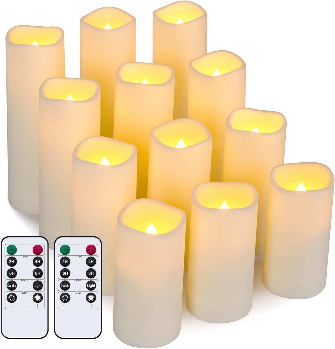 Velas LED Ulanox parpadeantes sin llama, a pilas. Juego de 12 velas eléctricas con temporizador y control remoto para Navidad y Halloween (diámetro: 5,6 cm x alto: 11,5 cm).
