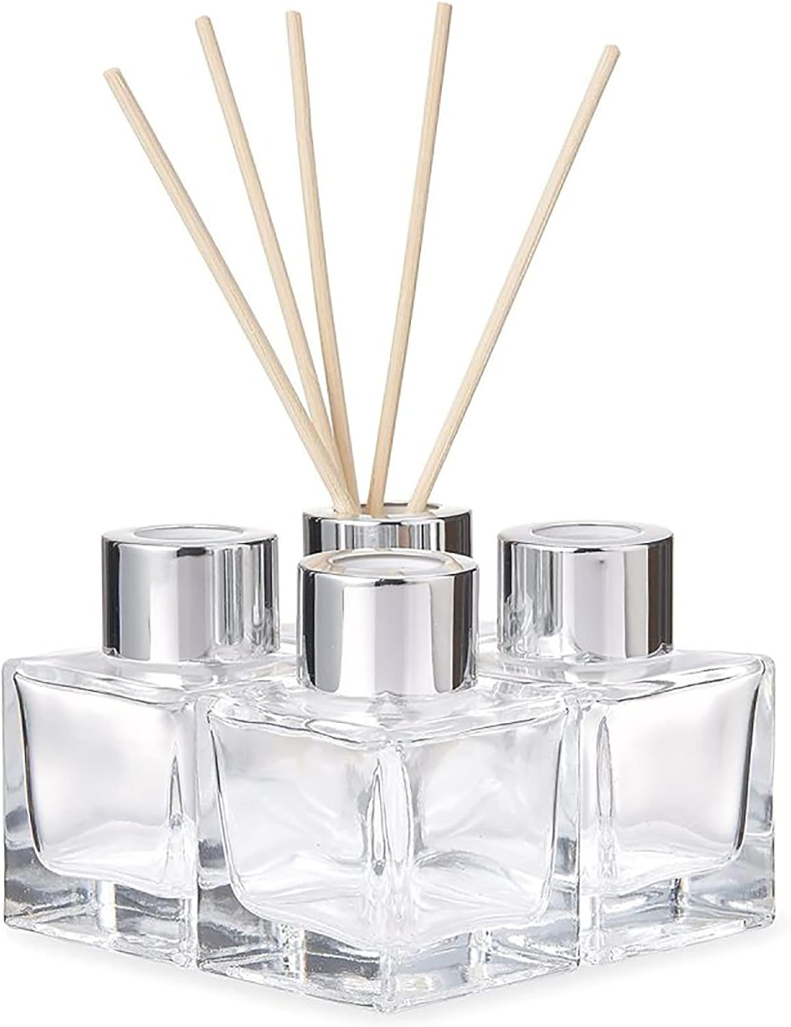 Doni Bomboniere - 12 botellas de vidrio vacías de 50 ml cada una con varillas de madera para perfumar el ambiente - difusor de aceites esenciales para el hogar, baño, salón, decoración (plata)