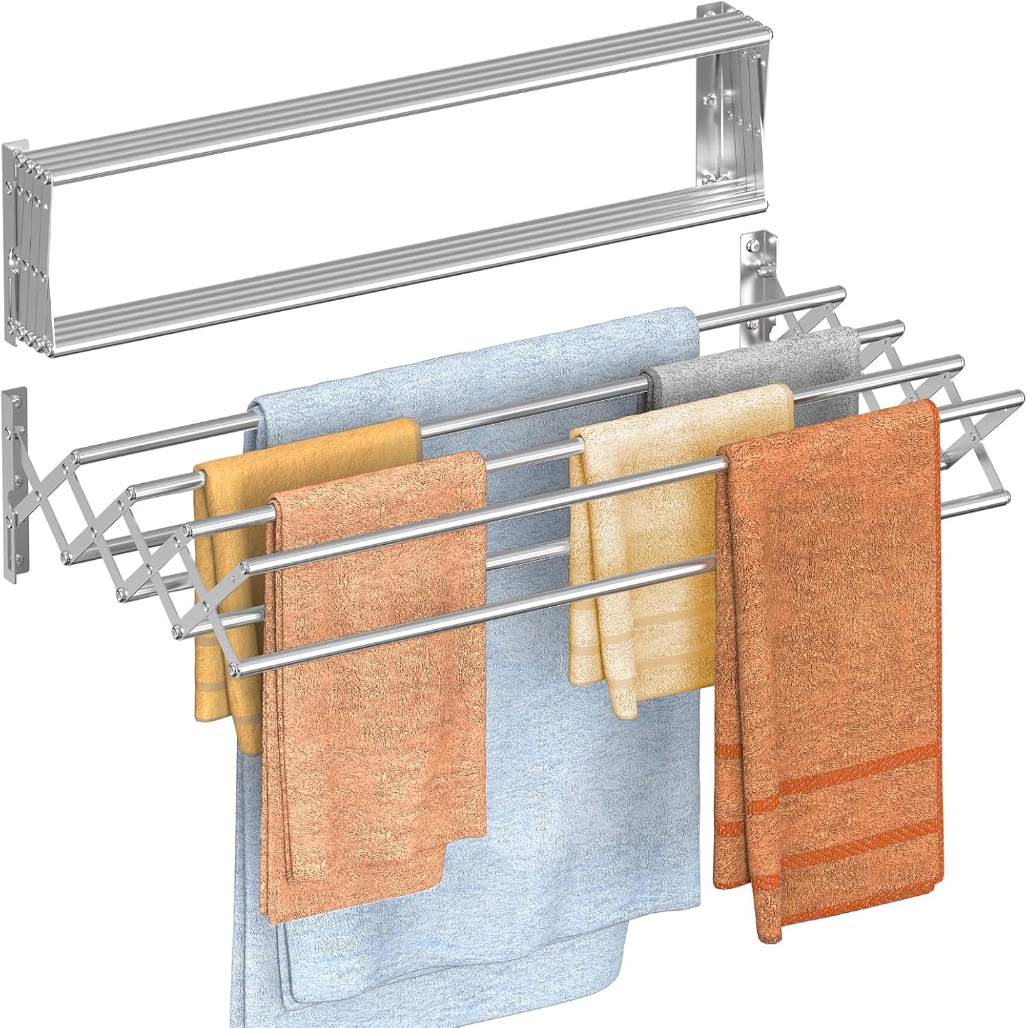 Perchero de pared Innotic plegable, extensible con 8 varillas y toallero, ahorra espacio, ideal para exteriores, balcones, interiores y baños.