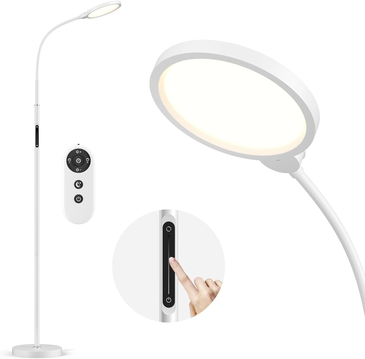 Lámpara de pie Anyts, lámpara de pie LED regulable para sala de estar con cuello de cisne flexible, lámpara de pie para dormitorio, oficina, lectura