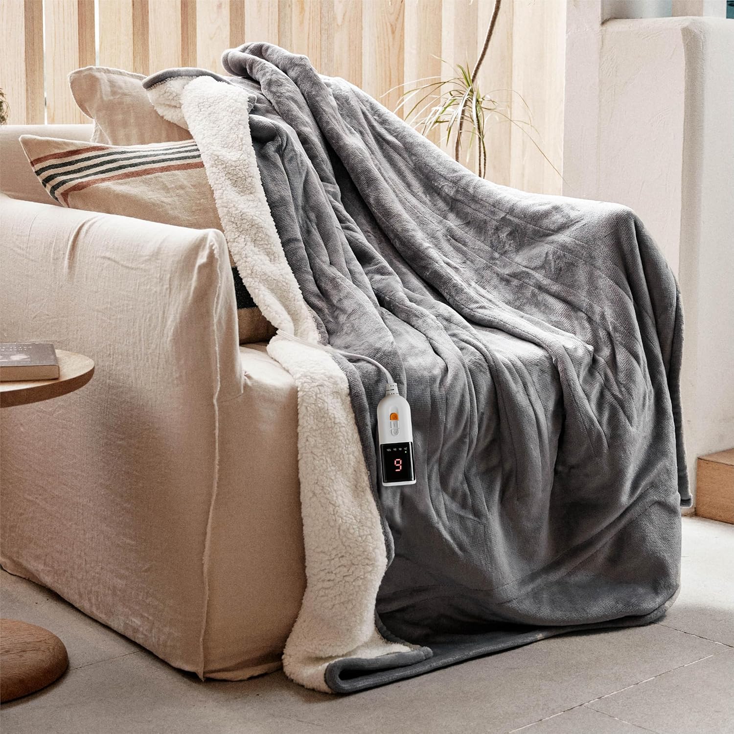 GOTCOZY Manta eléctrica 130 x 180 cm - Manta calefactora de Felpa Suave y Sedosa Manta calefactora 6 Niveles de Calor y Temporizador de Apagado automático de 10 Horas Protección contra sobrecalentamie