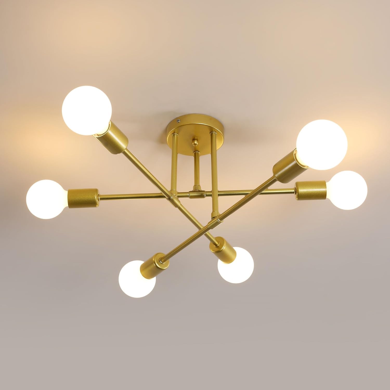 Lámpara de techo industrial con capacidad para 6 bombillas E27 (no incluidas). Dimensiones: 51x51x26 cm. Voltaje: CA 220 V, 50 Hz. Fabricada en metal robusto y con pintura avanzada, resistente a la co
