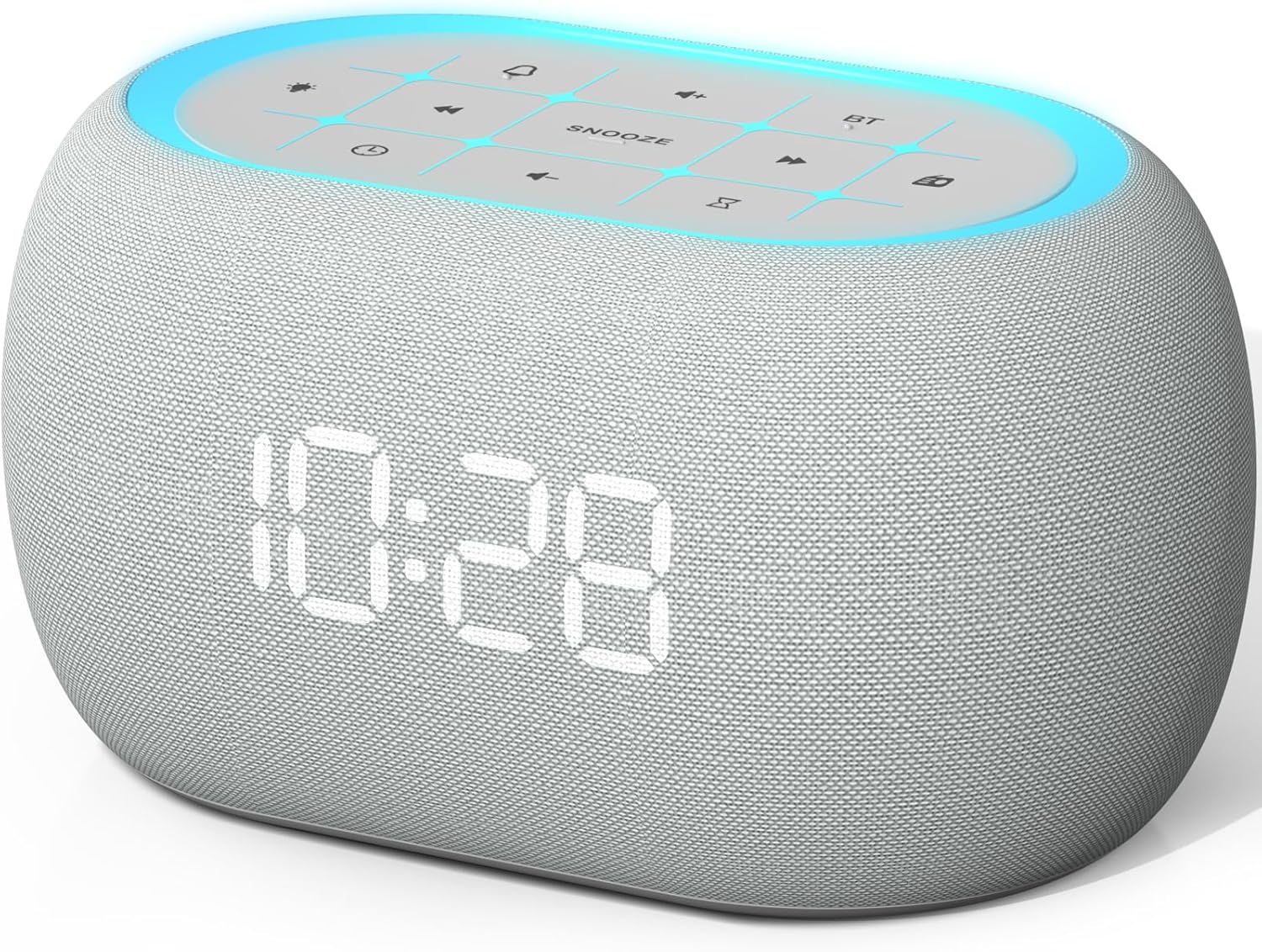 ANJANK Radio despertador con altavoz Bluetooth, altavoces duales Hi-Fi de 10 W, luz nocturna de 7 colores, despertador digital con 8 tonos de alarma, atenuador de pantalla 0-100%