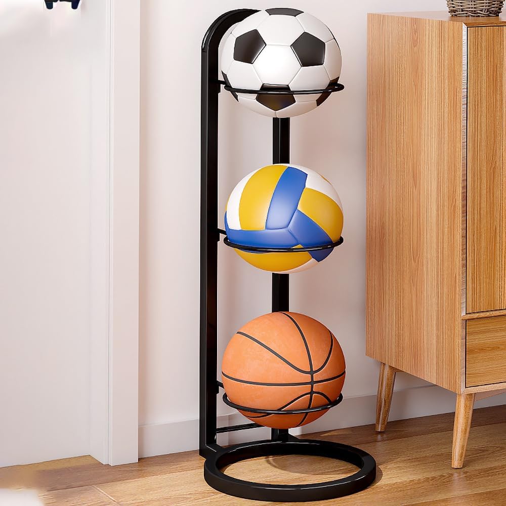Estante para balones Whemyreat, organizador de balones cúbico de 3 niveles, estante para balones de baloncesto y fútbol, ??organizador de equipo deportivo para garaje, soporte de exhibición de baloncesto desmontable