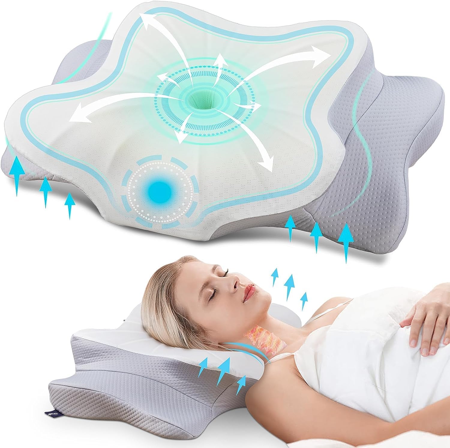 Almohada viscoelástica DONAMA, almohada ergonómica para el cuello, almohada para dormir de lado, boca arriba y boca abajo