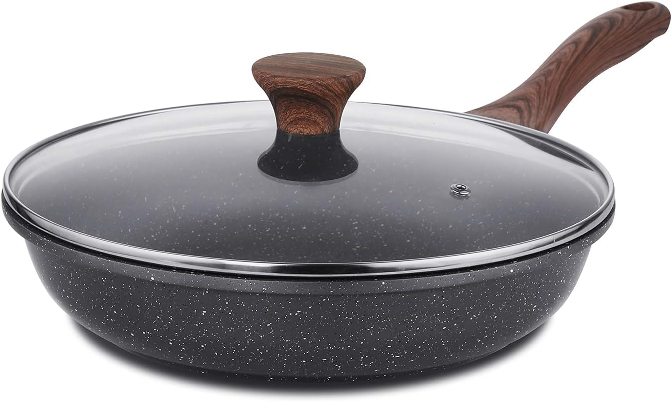 SENSARTE Sartén Antiadherente con Tapa, Sartén para Tortilla Revestimiento de Granito Suizo de 28 cm, Utensilios de Cocina de Piedra Saludable Sartén de Chef, Compatible con Cocina de Gas e Inducción,