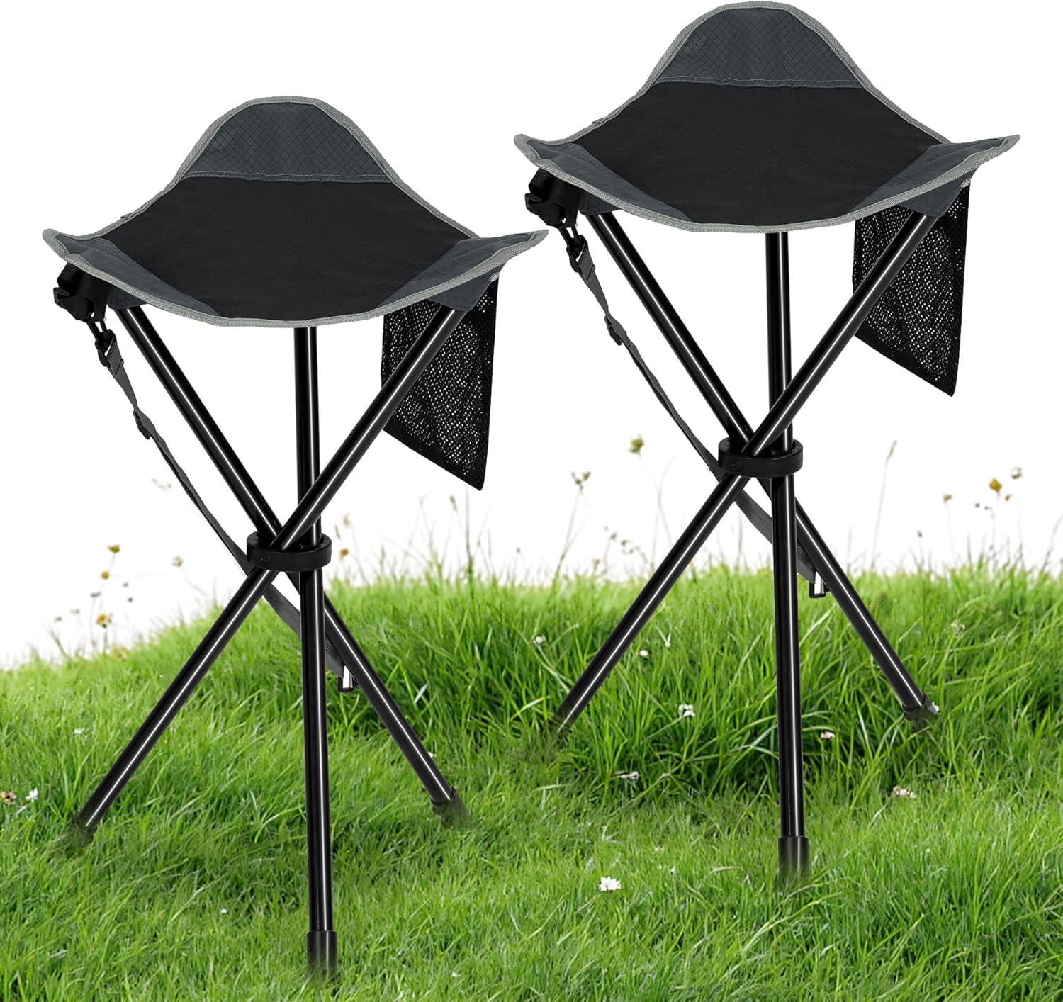 REDCAMP - Taburete trípode plegable de 56 cm de altura para camping, senderismo, caza y pesca (paquete de 2). Ligero y con 3 patas. Color negro y gris.