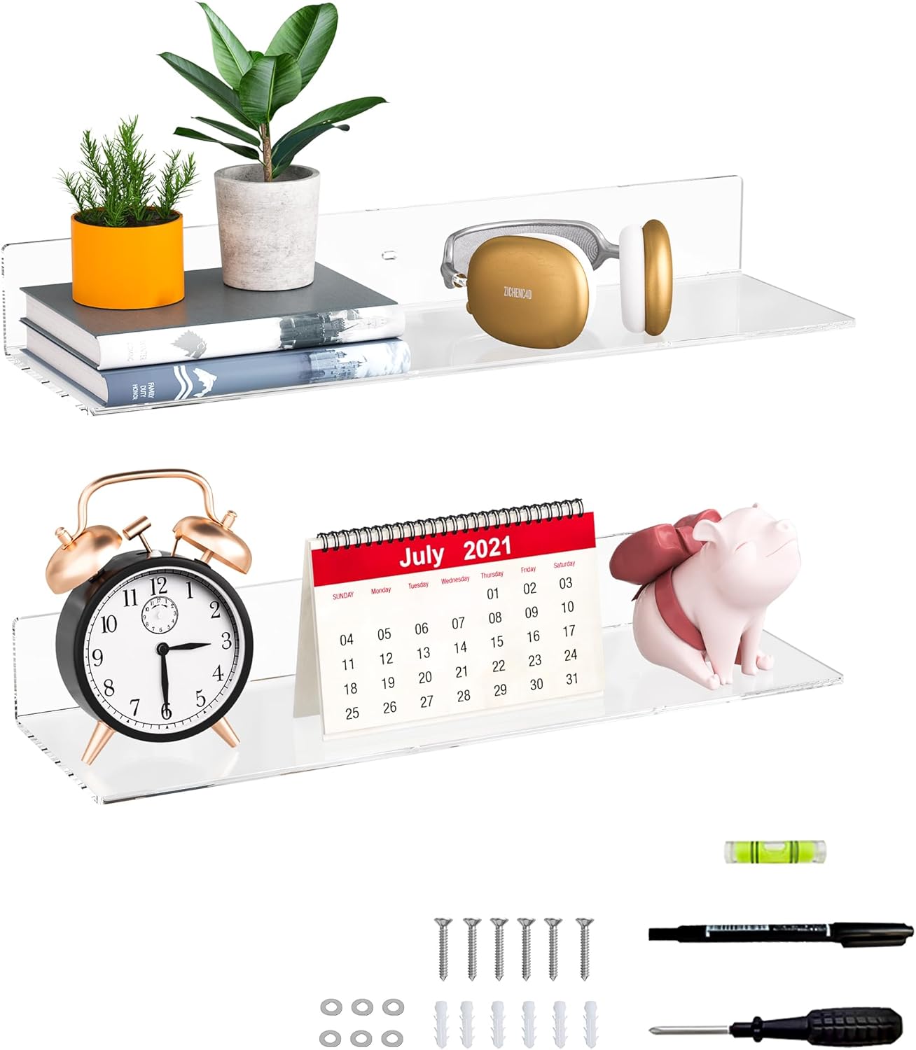 Estantes de pared transparentes Sezanrpt de 50 cm, estante flotante de acrílico para plantas, altavoces, radio, Funko Pop, peluches, libros, cosméticos y artículos de tocador (paquete de 2)