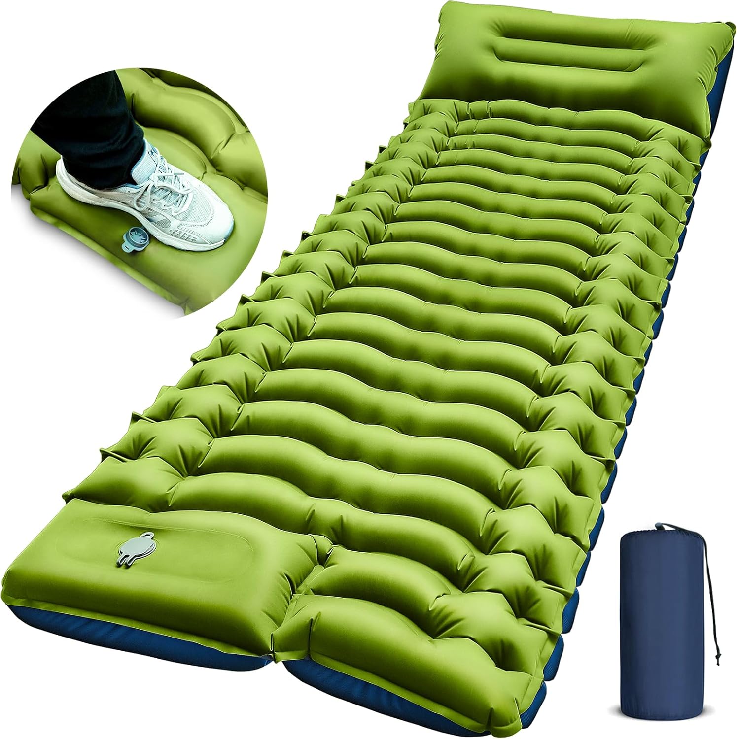 Yuzonc Colchoneta para Dormir para Acampar Colchón de Aire Grueso autoinflable para Acampar con Bomba de presión de pie y Almohada Colchón para Acampar de tamaño pequeño, Compacto y liviano para Uso e