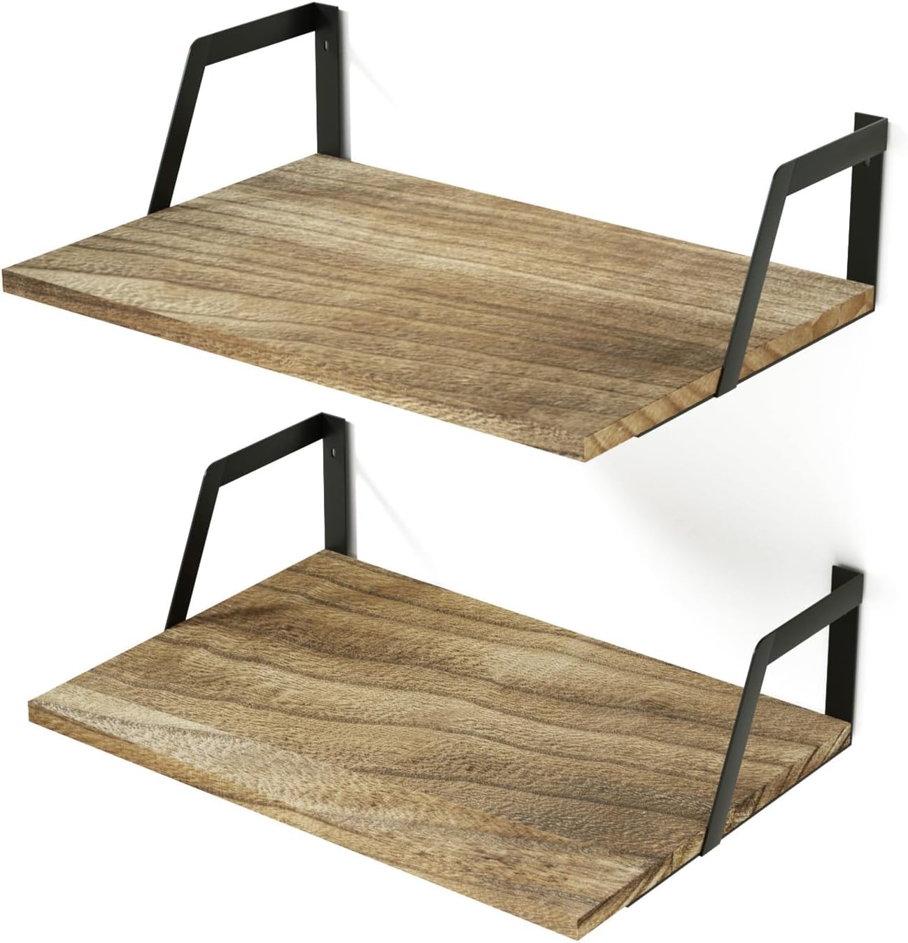 SRIWATANA Estante de Pared Ancho, Estante de Pared Madera y Metal 42x32x12 cm, Decoración Moderna de Estante de Pared, Estante Colgante para Salón, Baño, Dormitorio, Oficina, Cocina, Pack de 2 (Negro)