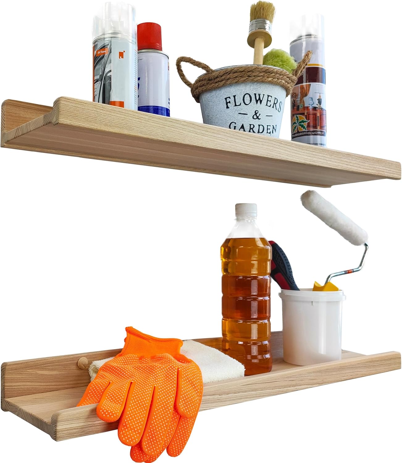 Estante de pared con cuña de madera de 60 cm, juego de 2 estantes de pared de madera, estante colgante para montaje en pared, estante flotante moderno, barra estrecha para cuadros para baño, sala de e
