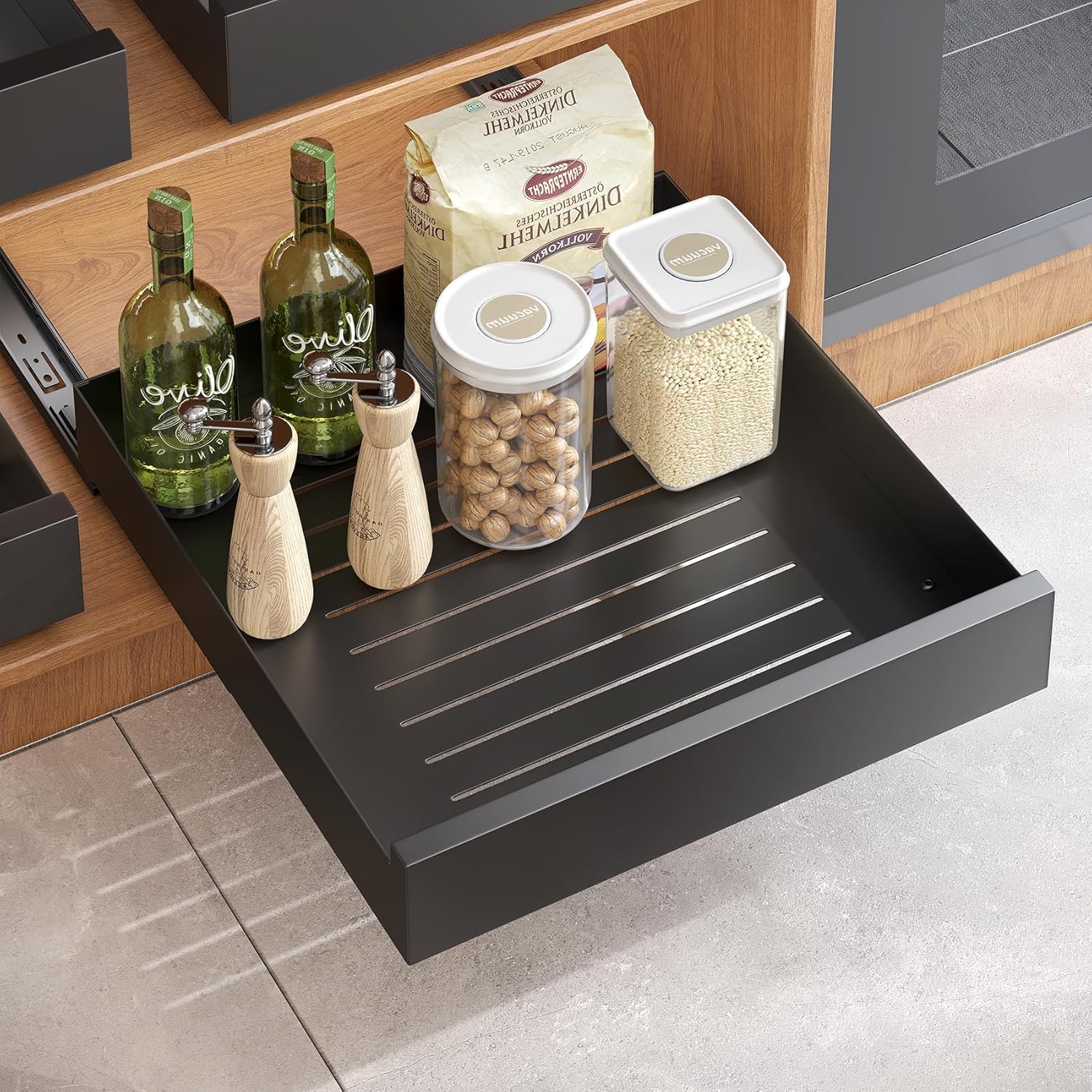 Organizador de armario extensible Kitstorack, cajones extraíbles, almacenamiento para armarios de cocina, cajón extensible resistente, sin necesidad de taladrar, 43 cm de profundidad x 40 cm de ancho x 8 cm de alto