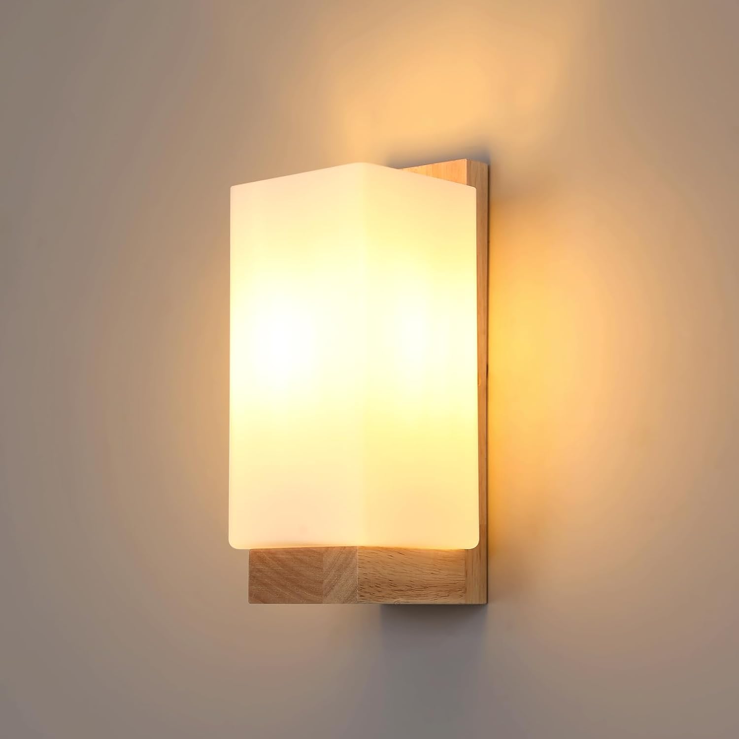 Aplique de pared interior DELIPOP, de madera, lámpara de pared moderna E27 con pantalla de cristal, iluminación minimalista para sala de estar, dormitorio y pasillo.