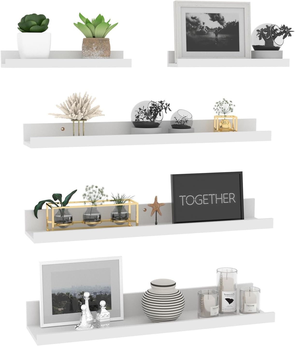 Estante de pared de madera compuesta Giftgarden de 60 cm, blanco, para salón, cocina, dormitorio u oficina, juego de 5 tamaños diferentes.