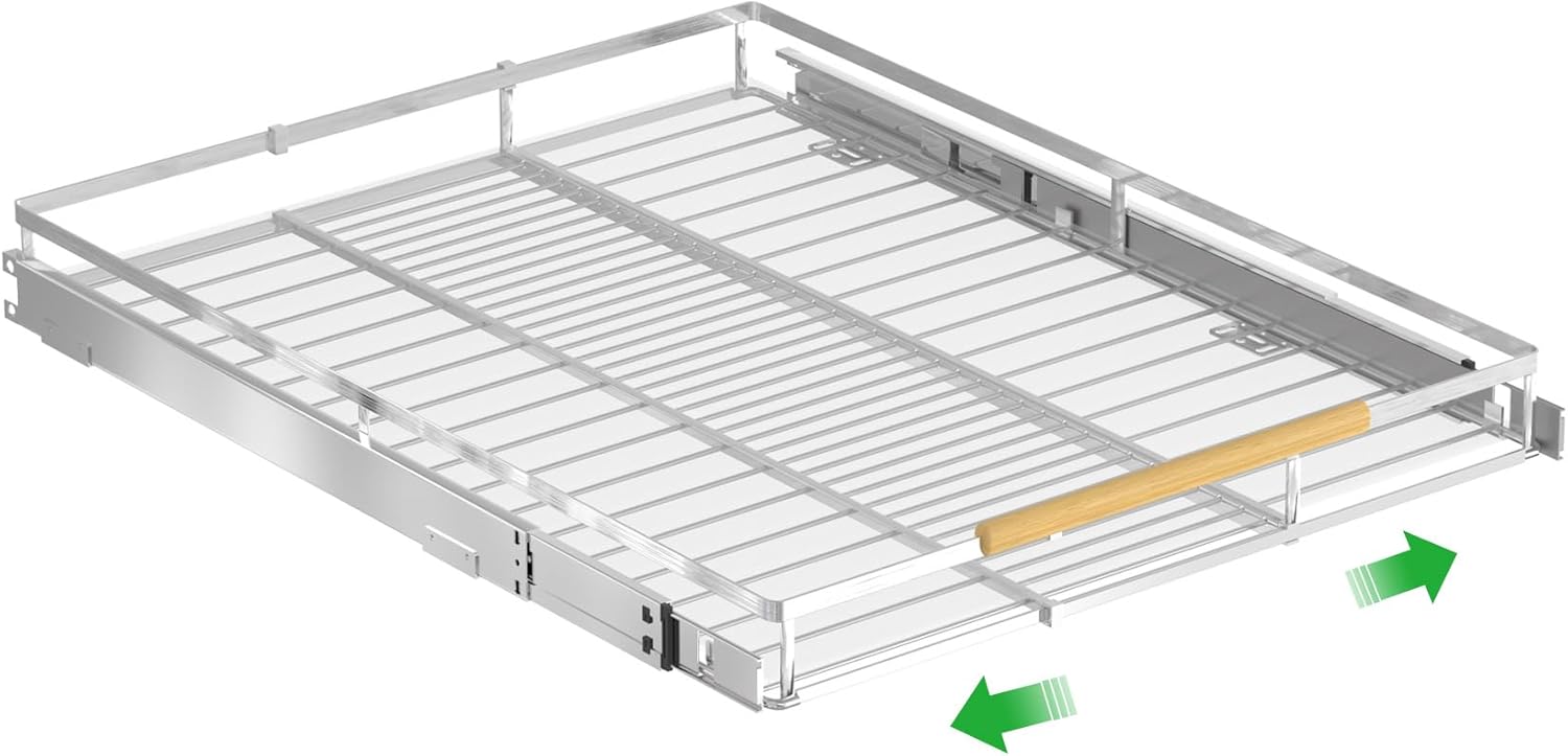 SANNO - Organizador de gabinete extensible consumible, de acero inoxidable resistente, con estante deslizante para despensa de cocina, cromado, para montaje en piso
