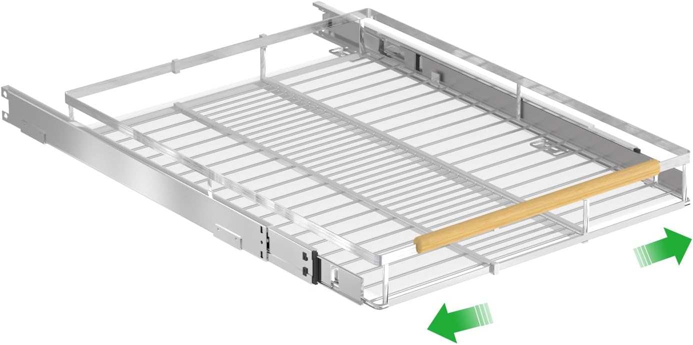 Organizador de gabinete extensible SANNO, estante extraíble resistente para gabinete de cocina, montado en el piso, hecho de acero inoxidable para ollas y sartenes, cromado