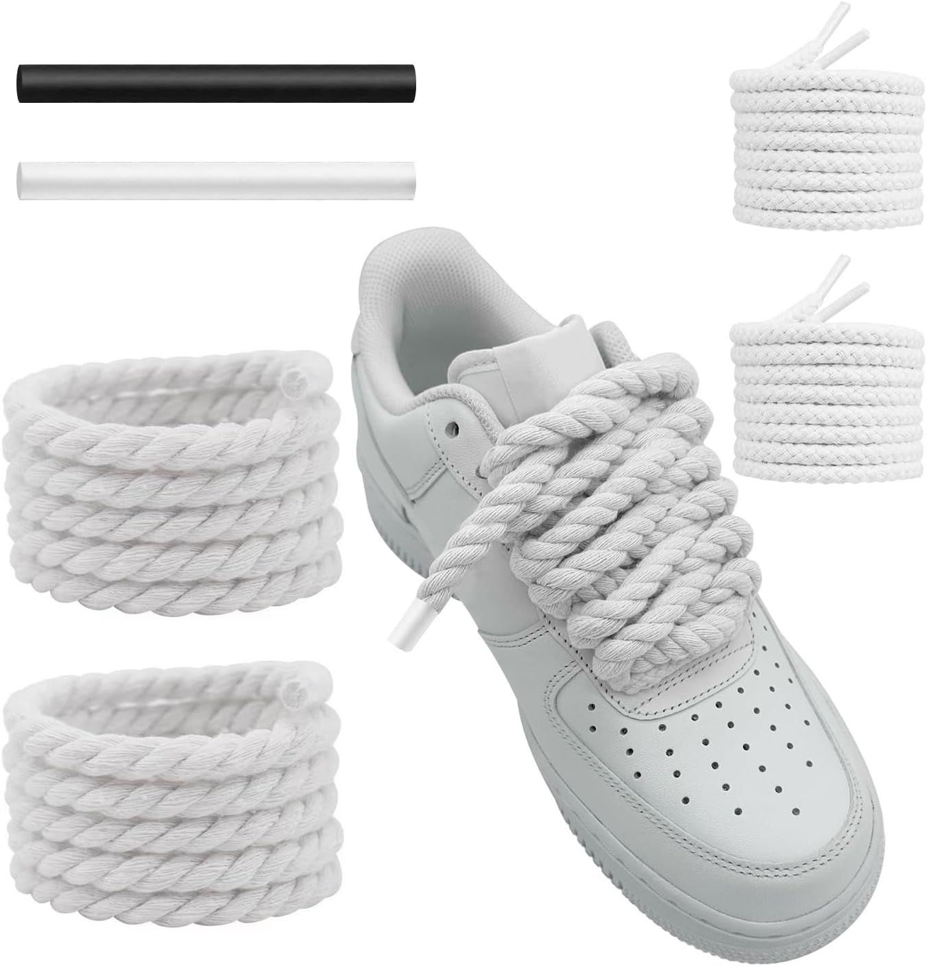 UamGlsob Cordones de cuerda para zapatillas Air Force 1, 10 mm de grosor, cordones de algodón resistentes, cordones gruesos para correr deportes, cordones de cuerda (blanco, 54''/140cm)