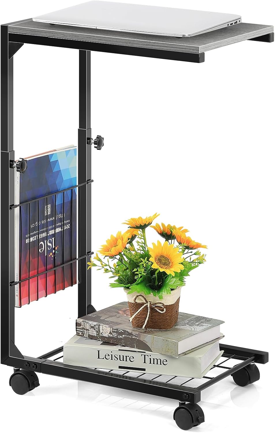 Mesa auxiliar Nandae con ruedas, altura ajustable, mesa de madera en forma de C para portátil, mesita de noche, mesa de sofá, mesita de noche, mesa de centro para dormitorio y sala de estar.