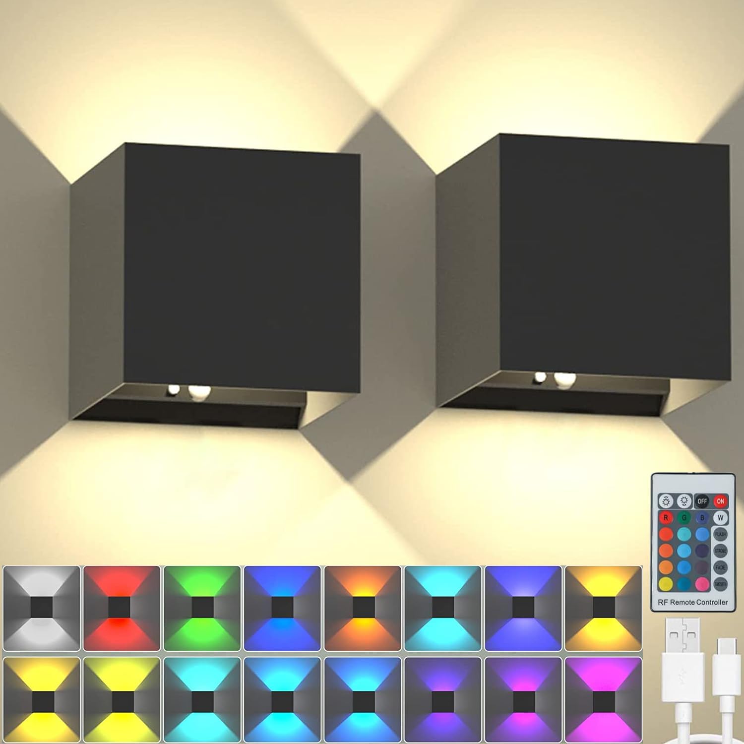 Lámpara de pared LED de batería para interiores, regulable, inalámbrica, con control remoto, 5000 mAh, 6 W, RGB, recargable por USB, sin conexión eléctrica, ideal para dormitorio y sala de estar.