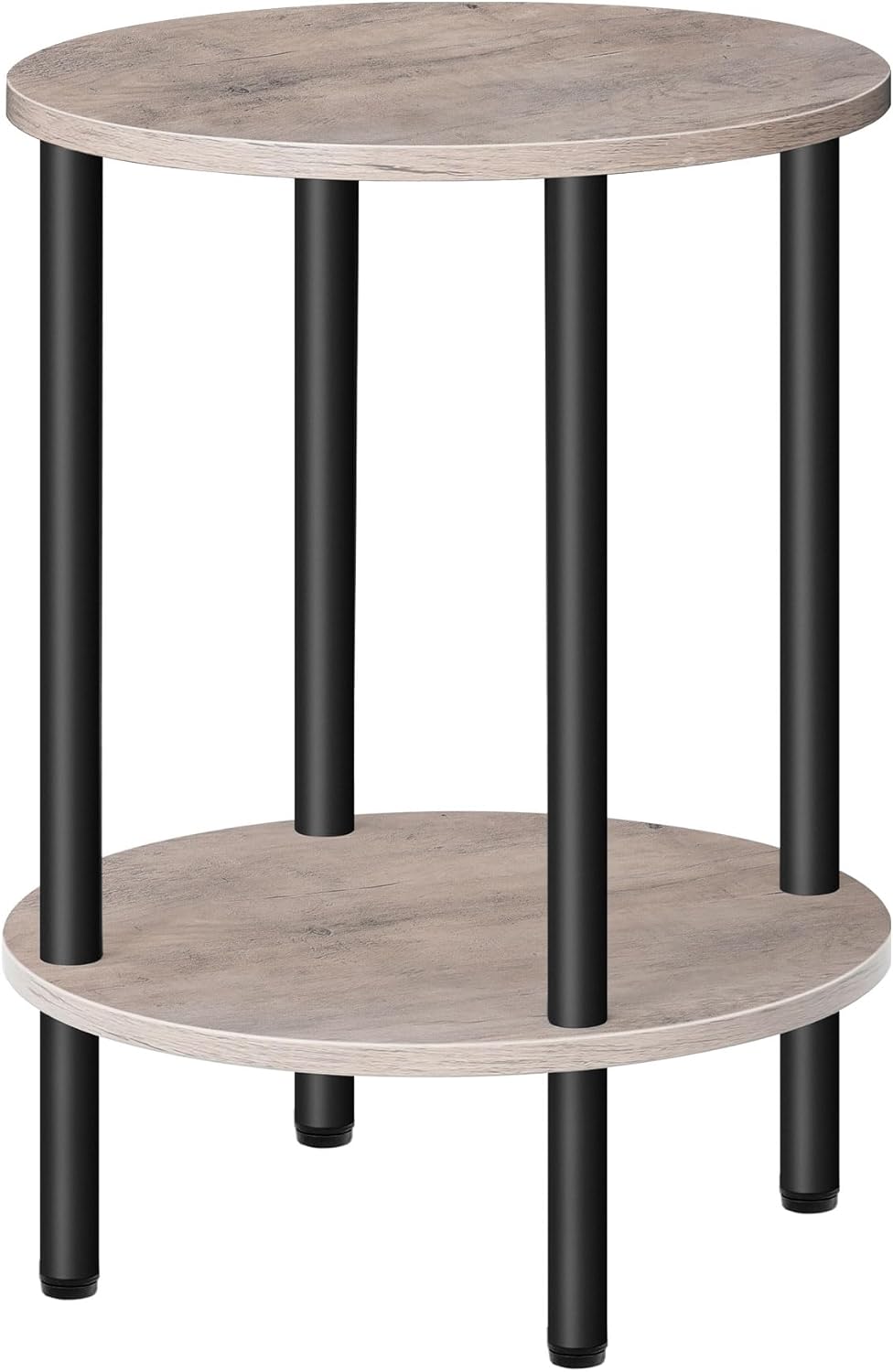 Mesa auxiliar redonda CHOEZON, mesa de sofá con dos estantes, mesita de noche pequeña, mesa de centro de estilo industrial para sala de estar y dormitorio, en gris y negro DTBZ01BG