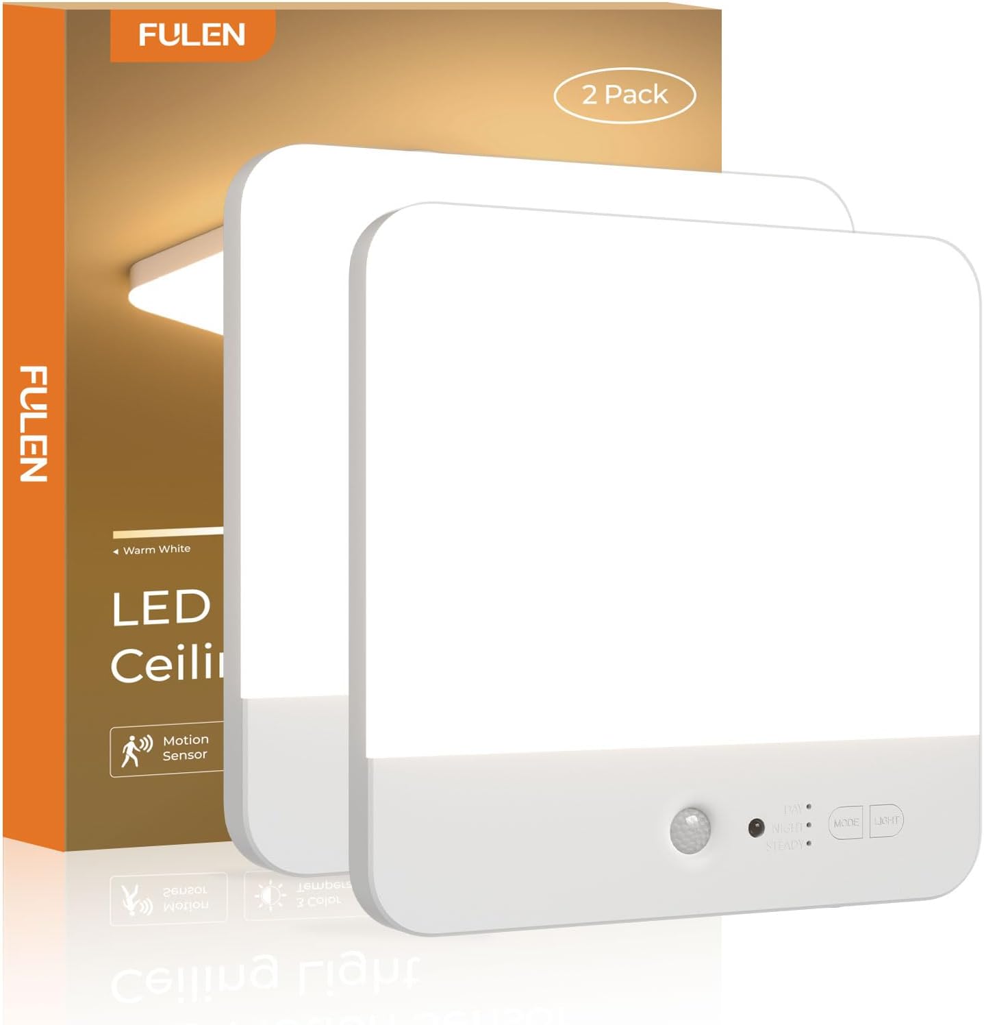 FULEN Plafón de baño con sensor de movimiento, plafón LED inalámbrico, regulable con batería recargable, 3 temperaturas de color, mando a distancia con temporizador, lámpara de techo para pasillo, sót
