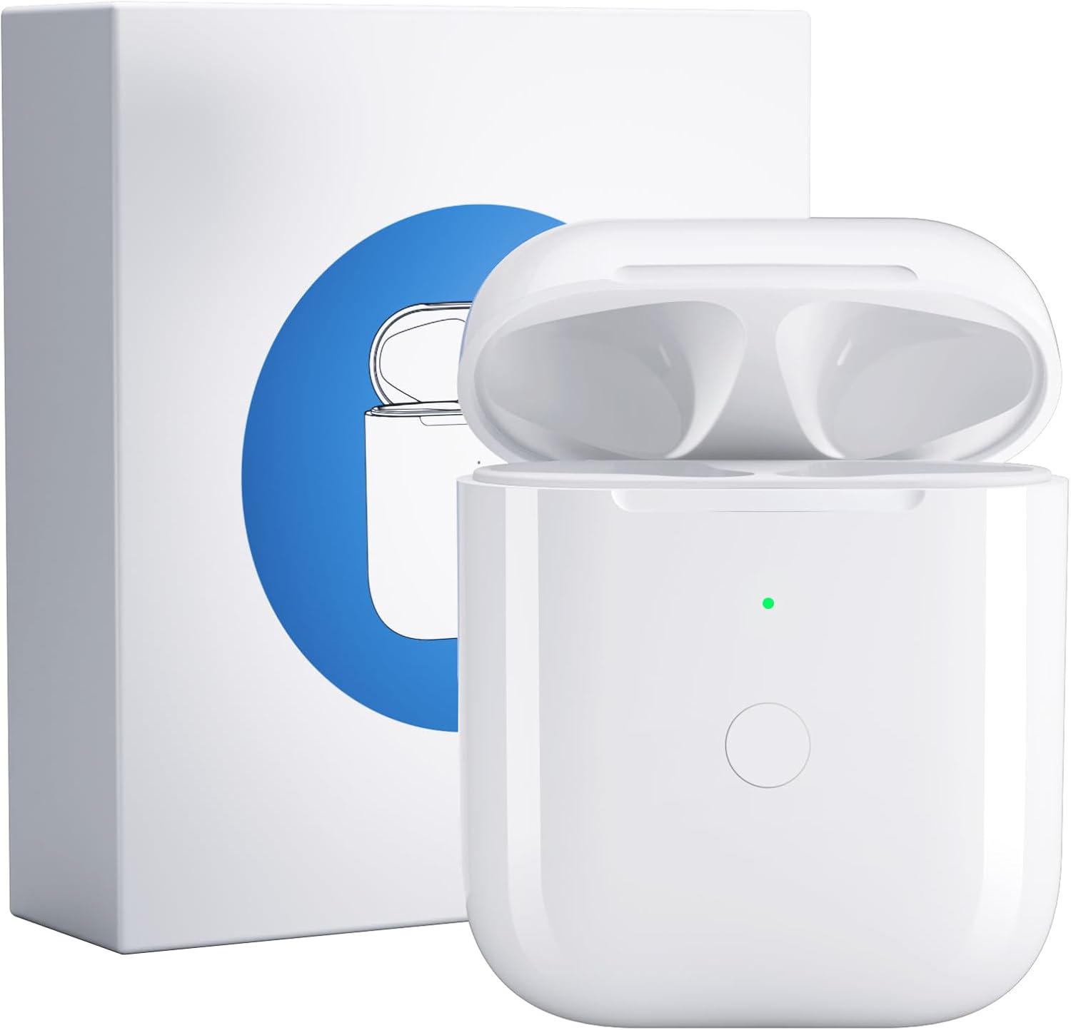 Estuche de carga inalámbrica compatible con Airpods 1 y 2 generación, estuche de carga inalámbrica de repuesto original, botón de sincronización de emparejamiento Bluetooth