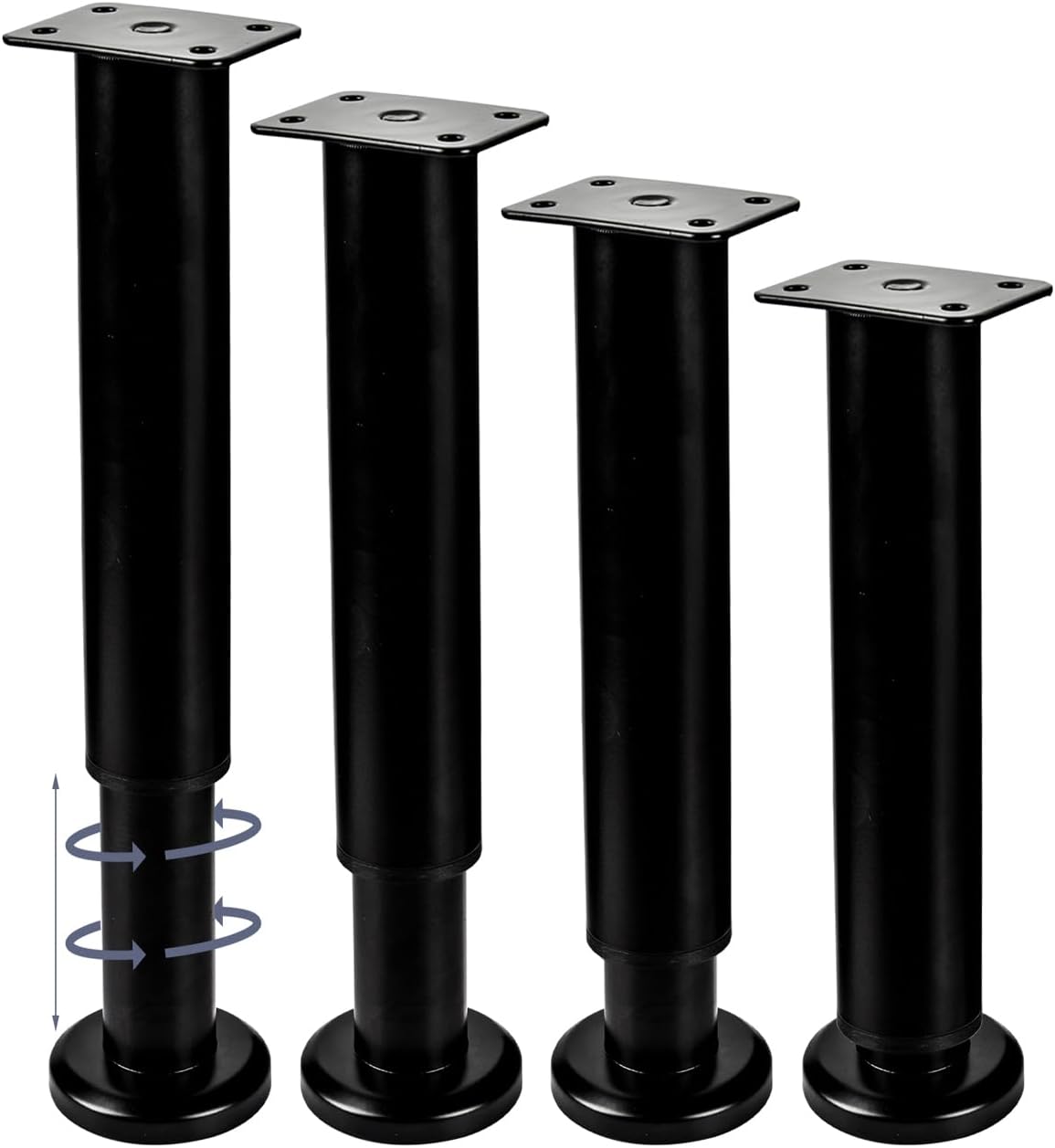Btowin VCF - Patas ajustables para muebles (30-52 cm), 4 unidades, de metal, cónicas, de altura ajustable, para armario, cama, sofá, mesita de noche