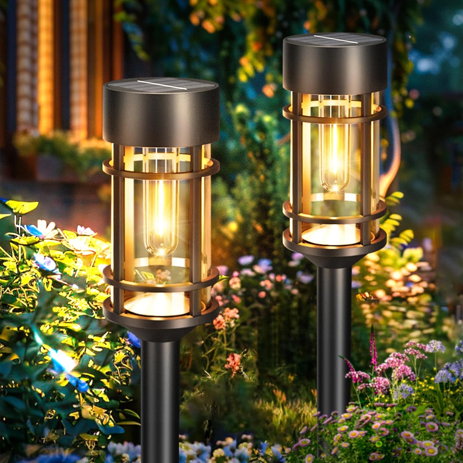 Luces solares btfarm para jardín exterior, paquete de 8, IP65, impermeables, con encendido y apagado automático, luz blanca cálida brillante, decoración para balcón, césped, patio y jardín.