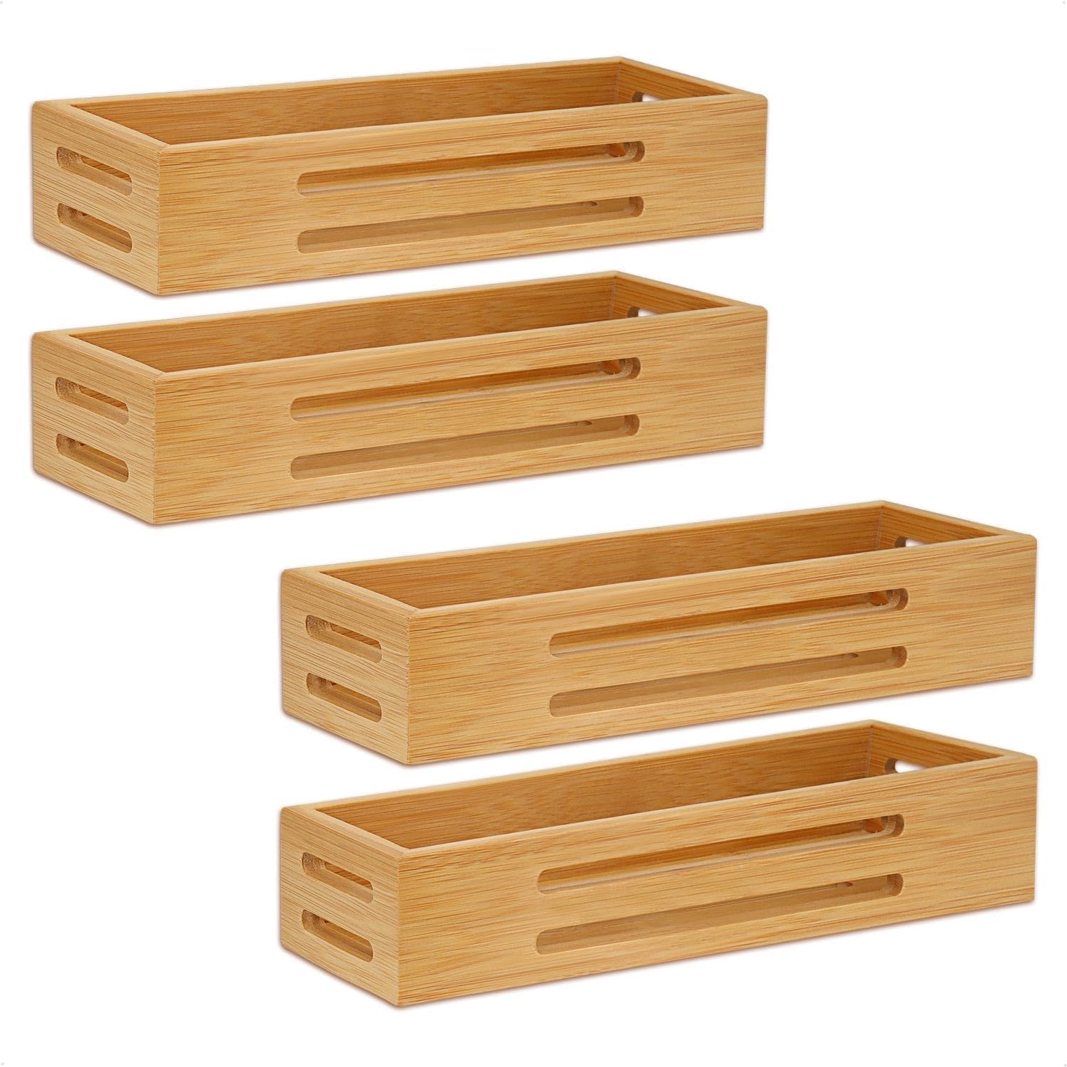 Bambú Especieros para Cocina, 4 Organizador Especias, Especieros para Cocina Pared Autoadhesivos que se Pueden usar para Puertas de Gabinetes, Refrigeradores, Autoadhesivos o Taladro