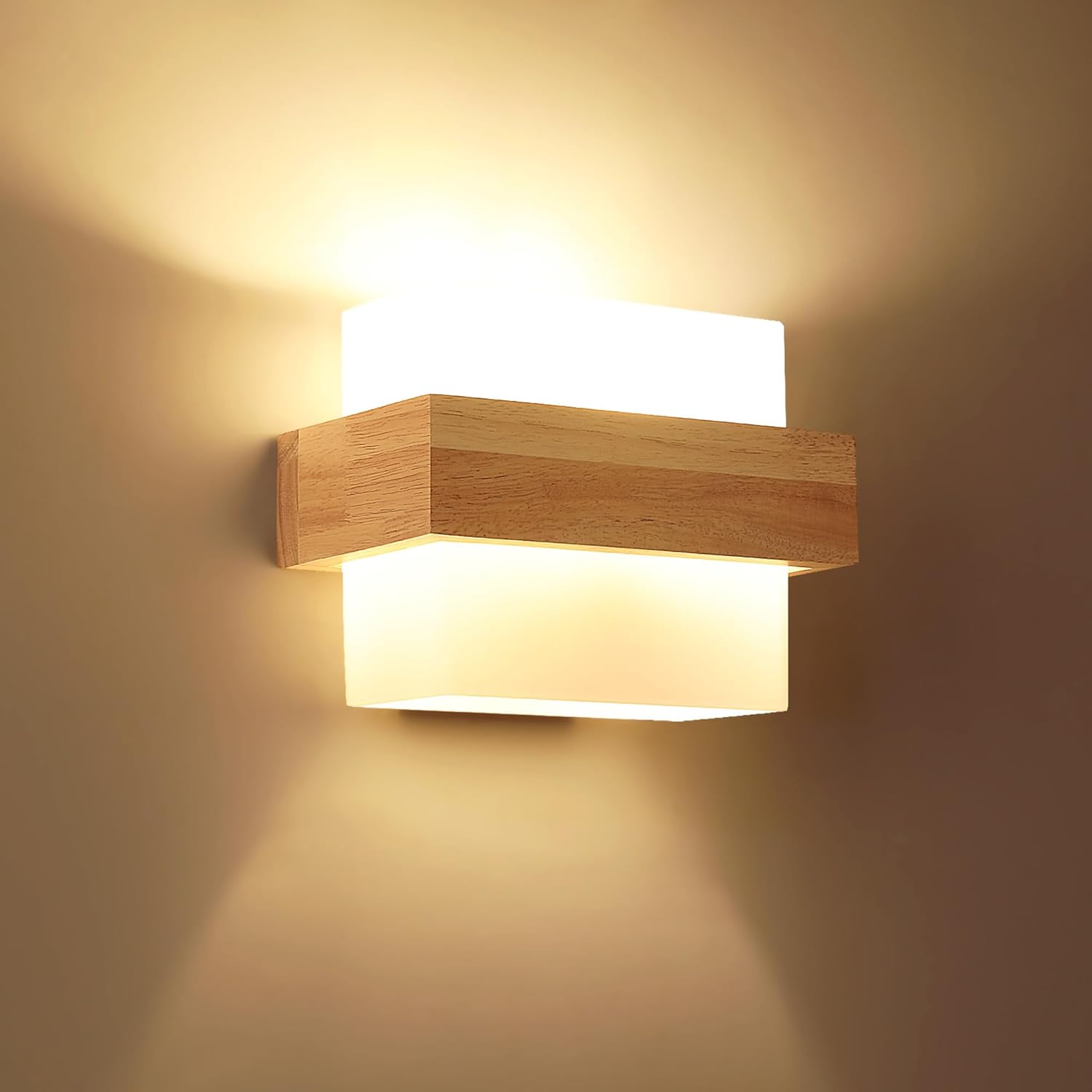 Toolight Aplique de pared de madera para interiores, lámpara de pared regulable vintage E27 retro, lámpara de pared creativa de madera para interiores adecuada para escaleras, sala de estar, dormitori